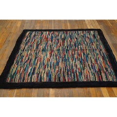 1920s Small Multicolor Antique Modernist Striped Folk Art American Hooked Rug