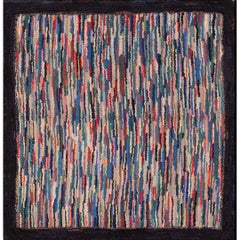 1920s Small Multicolor Antique Modernist Striped Folk Art American Hooked Rug