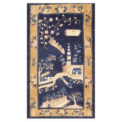 1920s Small Navy Scene Pictorial Vase Antique Chinese Peking Knotted Wool Rug