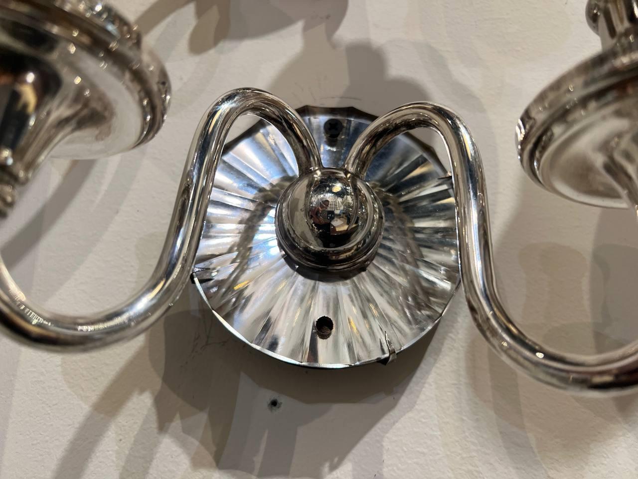 1920's Small Silver Plated Sconces with Mirror In Good Condition For Sale In New York, NY