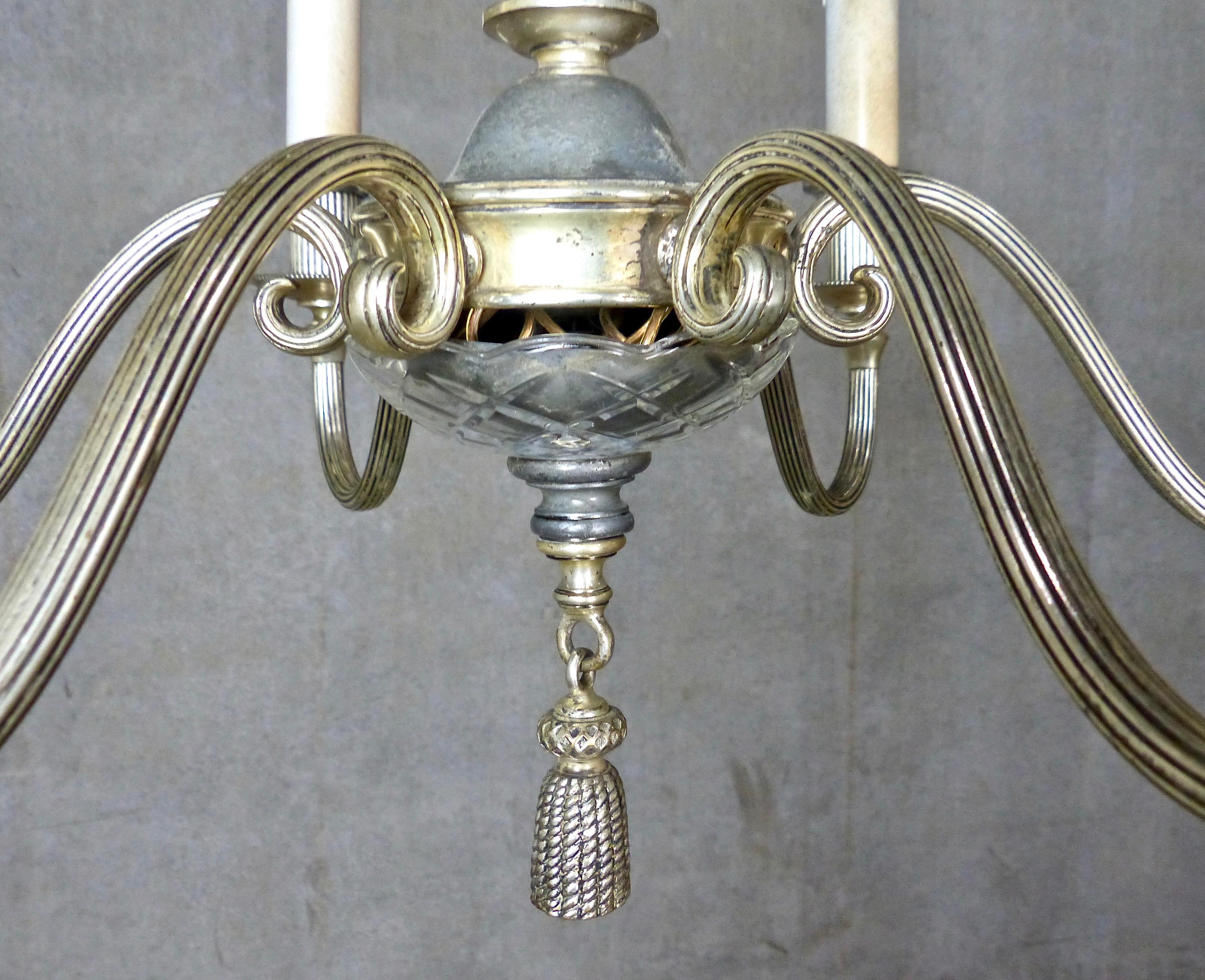 1920s Small Six-Armed Silver Gilt Chandelier In Good Condition In Surrey, BC