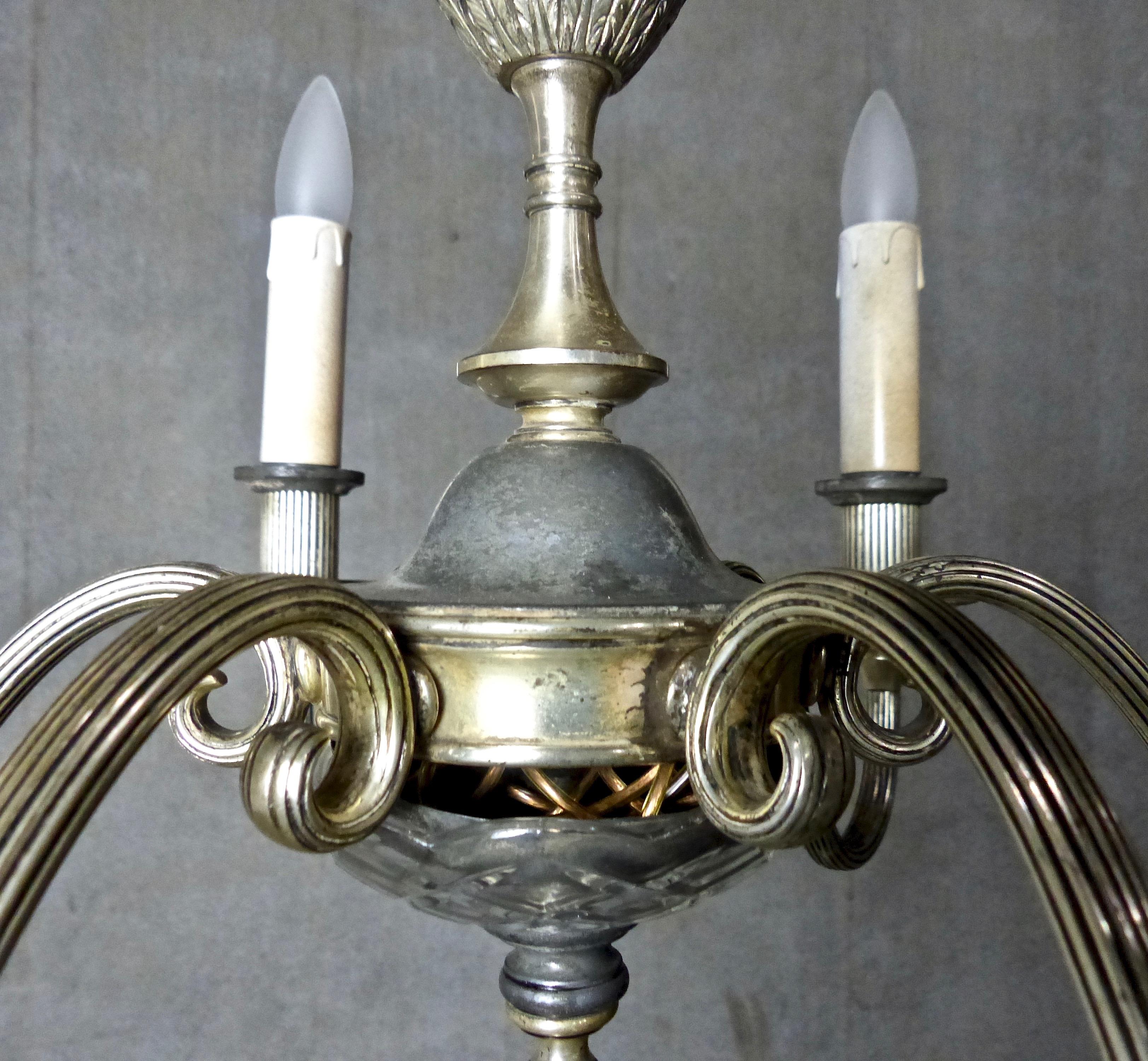 Silver Leaf 1920s Small Six-Armed Silver Gilt Chandelier