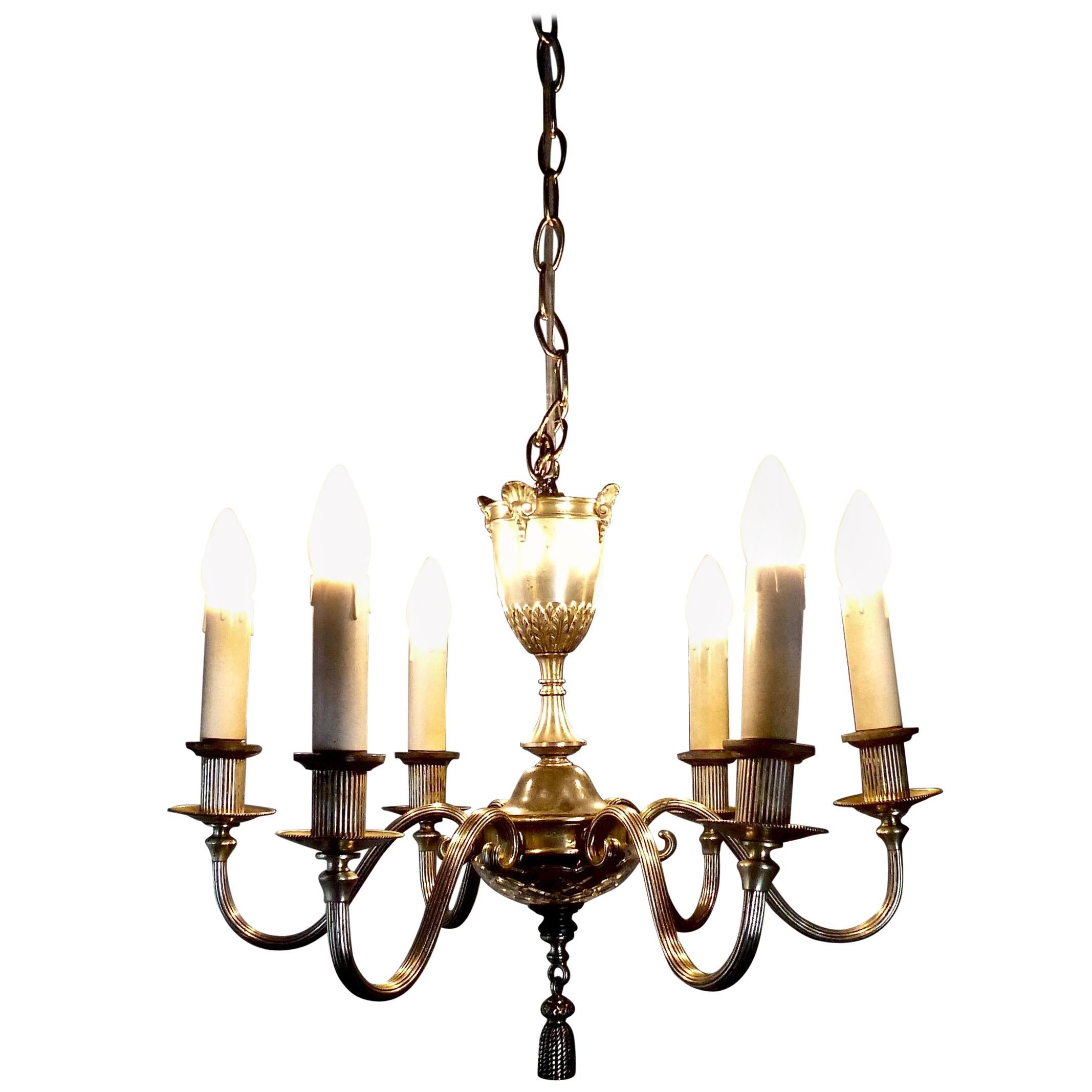 1920s Small Six-Armed Silver Gilt Chandelier