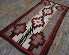 1920s Small Tribal Antique Bold Geometric Native American Flat Weave Navajo Rug