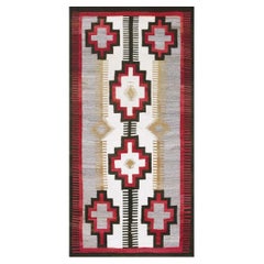 1920s Small Tribal Antique Bold Geometric Native American Flat Weave Navajo Rug