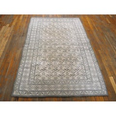 Tappeto in cotone annodato Agra degli anni '20, bianco, con motivo geometrico a traliccio