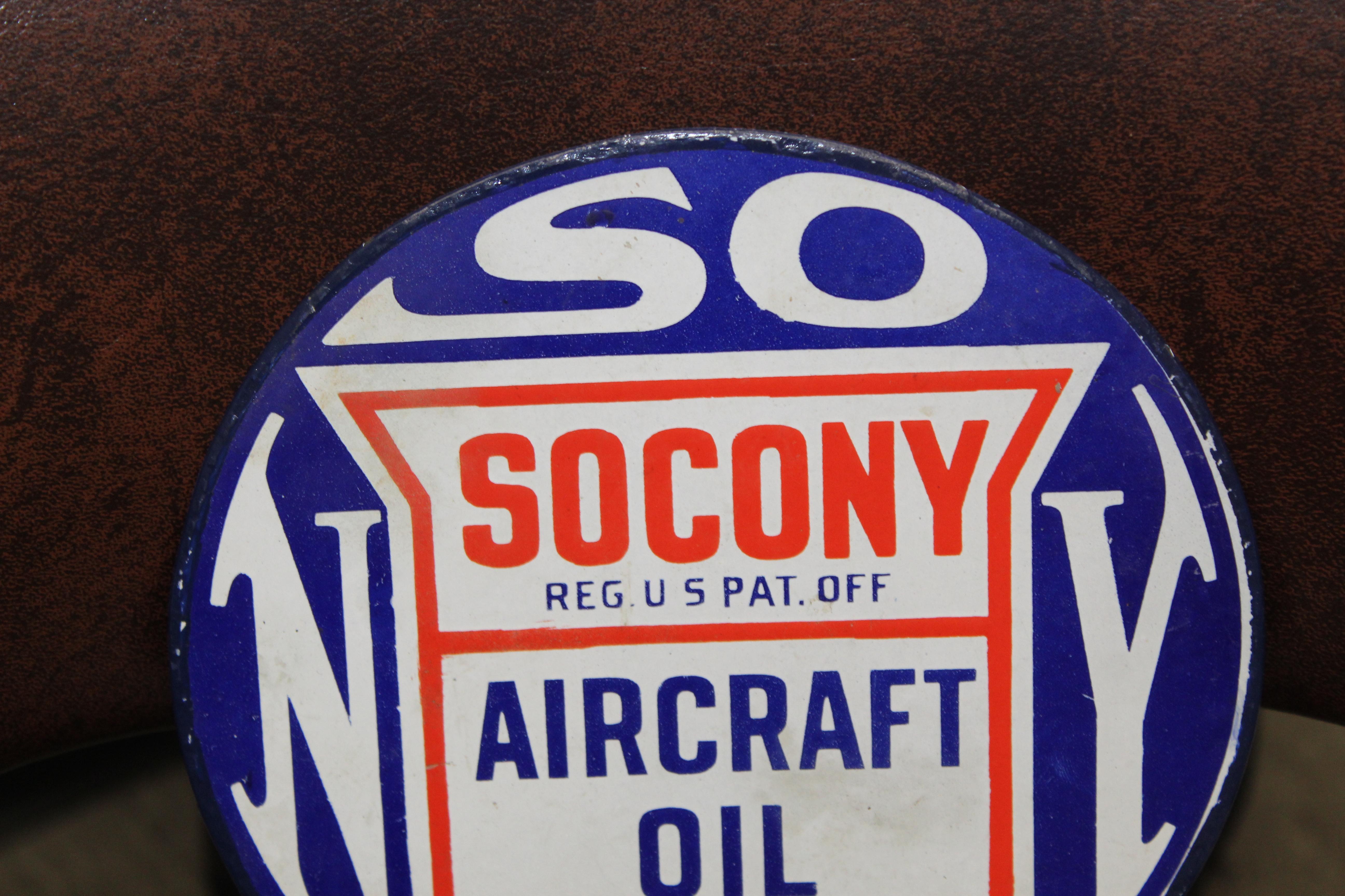 Early, heavy, 2-sided porcelain lubster sign for Socony No. 2 Aircraft Oil (same image both sides).
