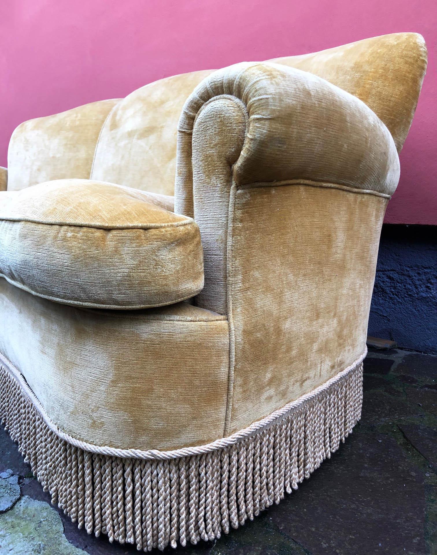 1920s Sofa Art Deco Velvet Ocher Color Three Seats Original 4