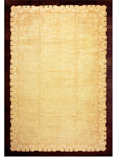 1920s Soft Yellow Antique Floral Minimalist Knotted Wool Chinese Peking Rug