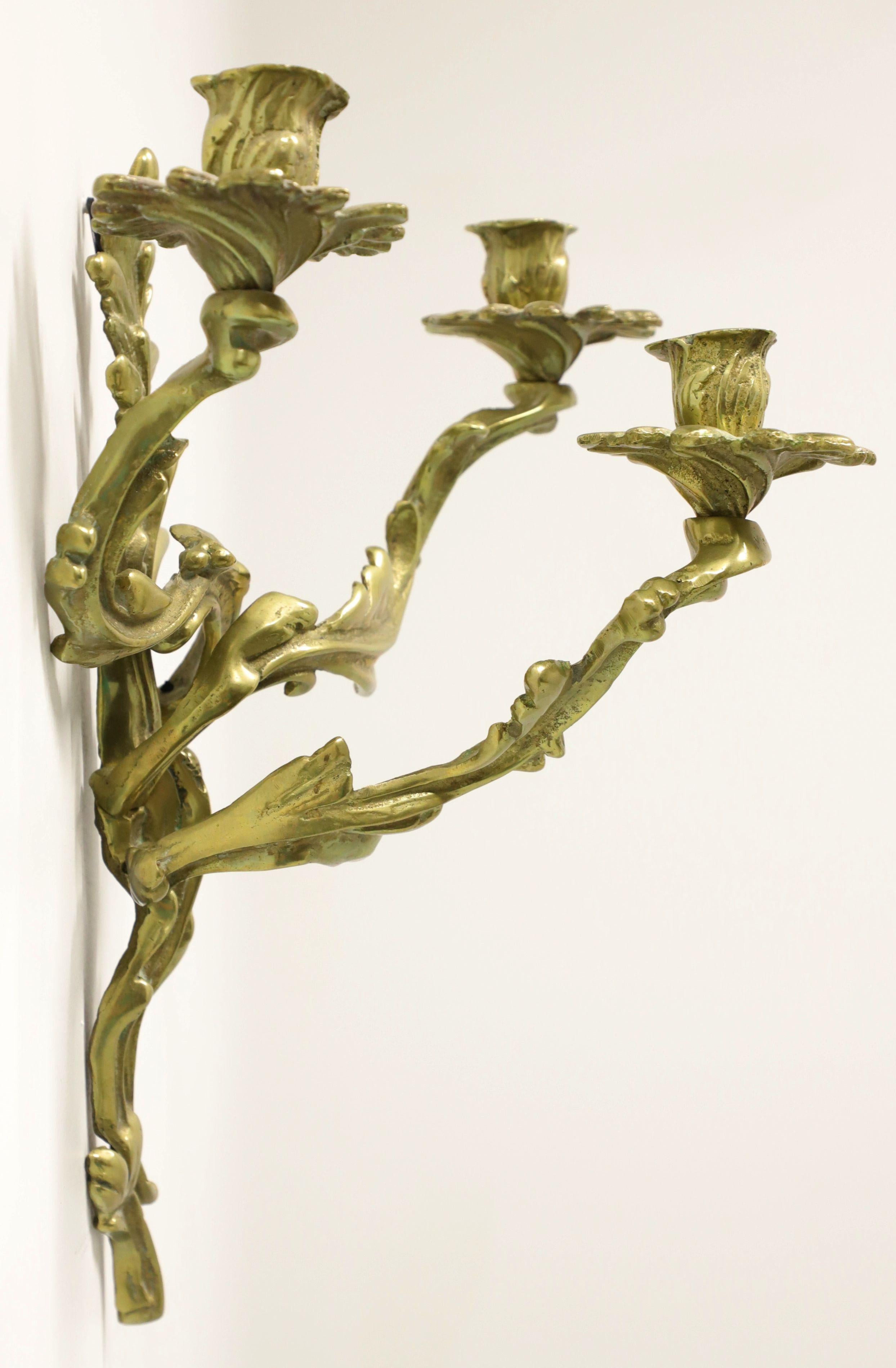 American Antique 1920's Solid Brass Rococo Style Candle Wall Sconce For Sale