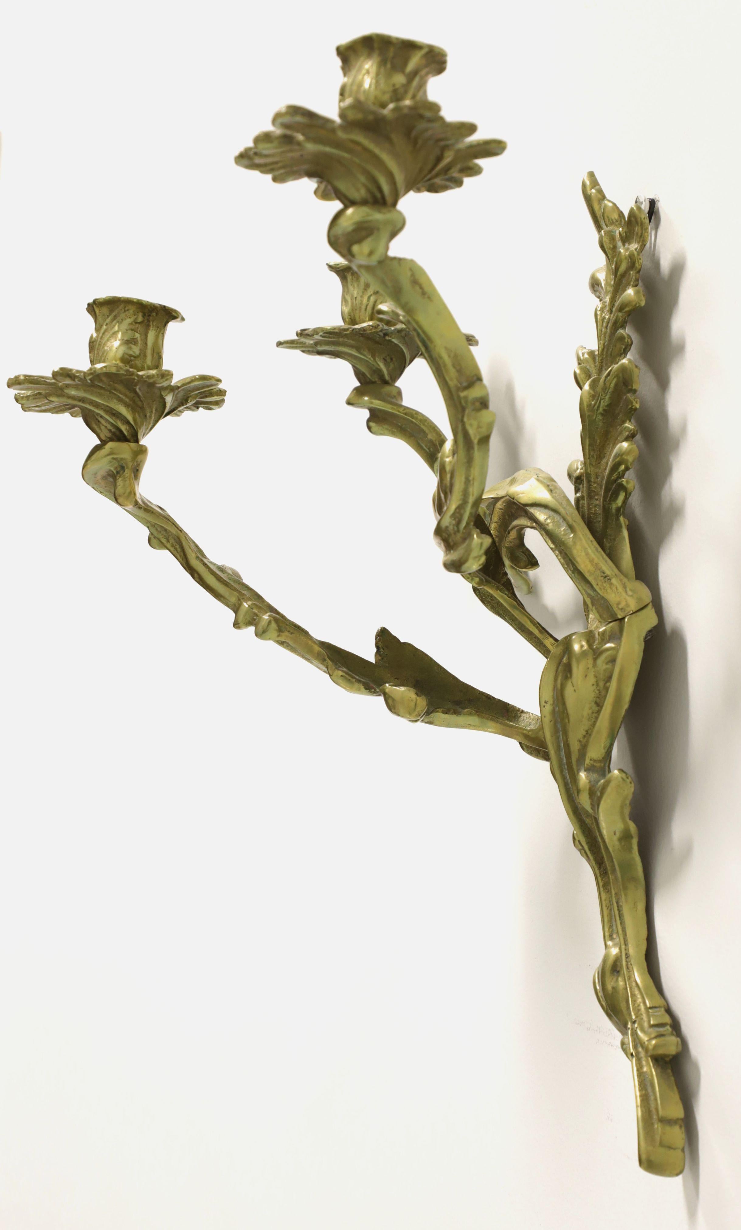 Antique 1920's Solid Brass Rococo Style Candle Wall Sconce In Good Condition For Sale In Charlotte, NC