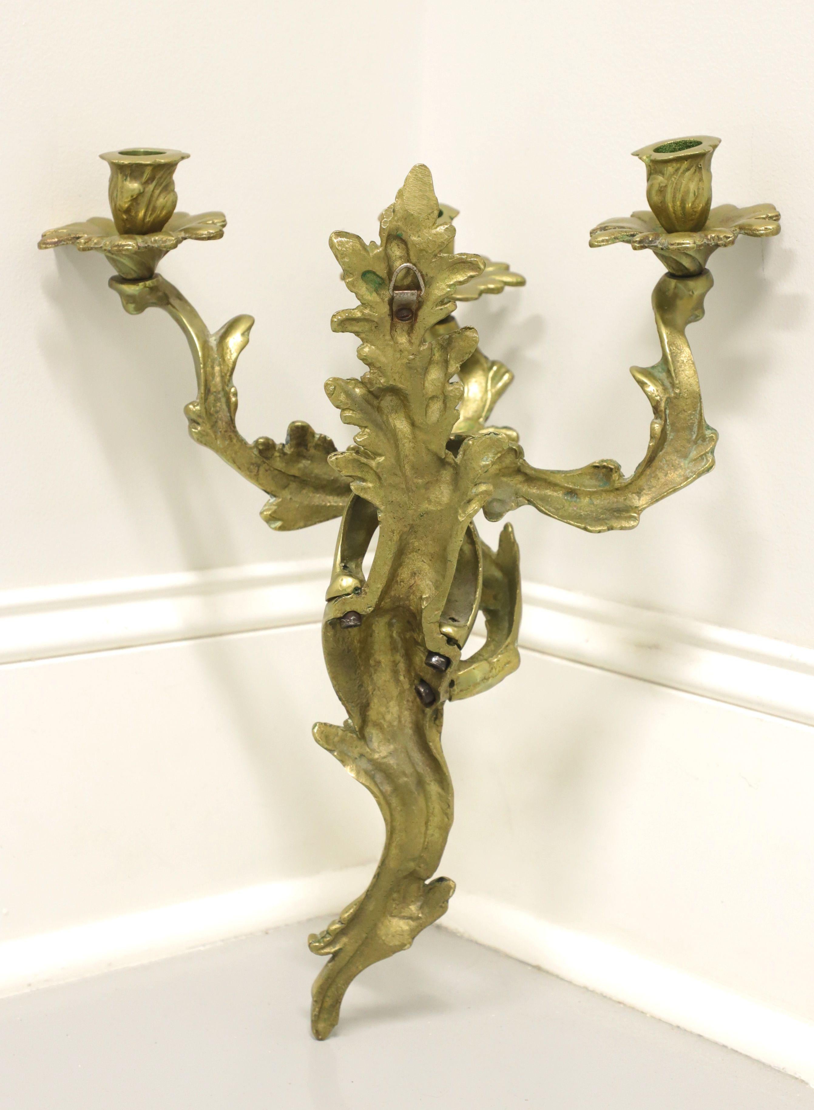 Antique 1920's Solid Brass Rococo Style Candle Wall Sconce For Sale 2