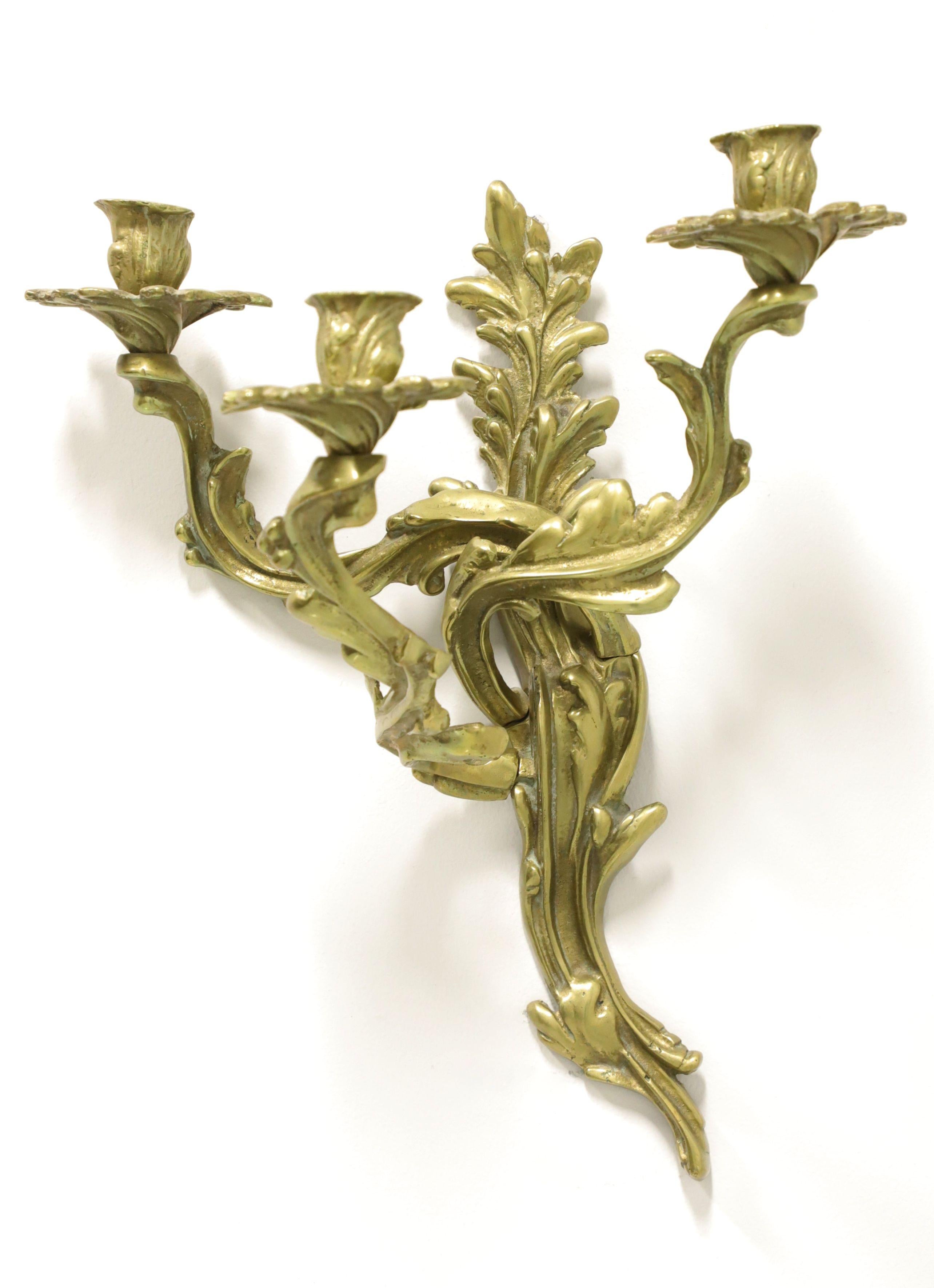 Antique 1920's Solid Brass Rococo Style Candle Wall Sconce For Sale 3