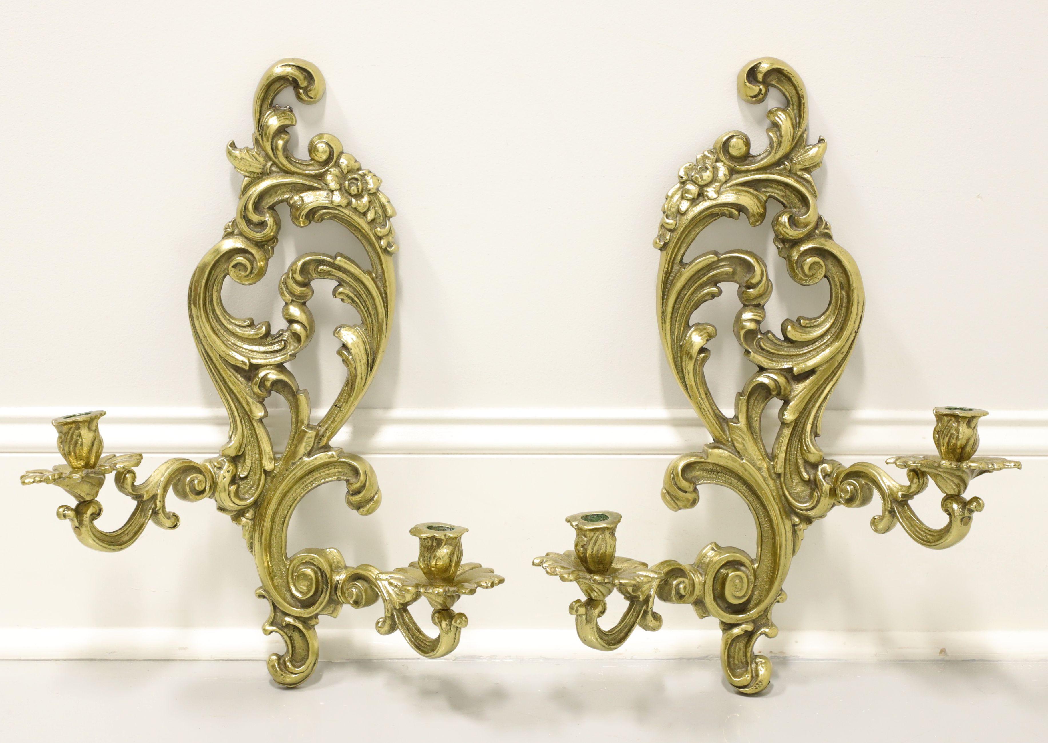 Antique 1920's Solid Brass Rococo Style Candle Wall Sconces - Pair For Sale 5