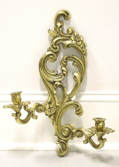 Antique 1920's Solid Brass Rococo Style Candle Wall Sconces - Pair
