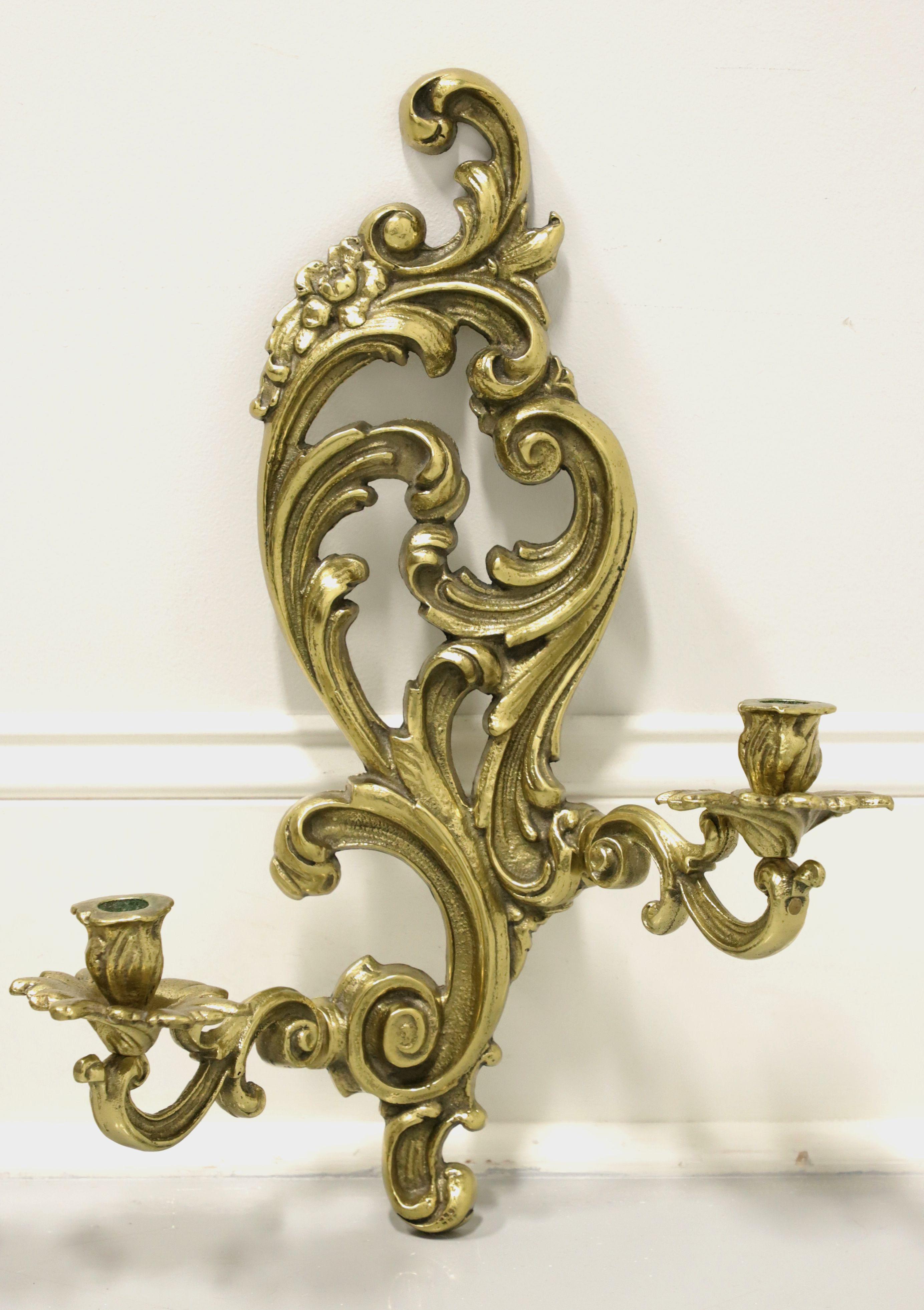 American Antique 1920's Solid Brass Rococo Style Candle Wall Sconces - Pair For Sale