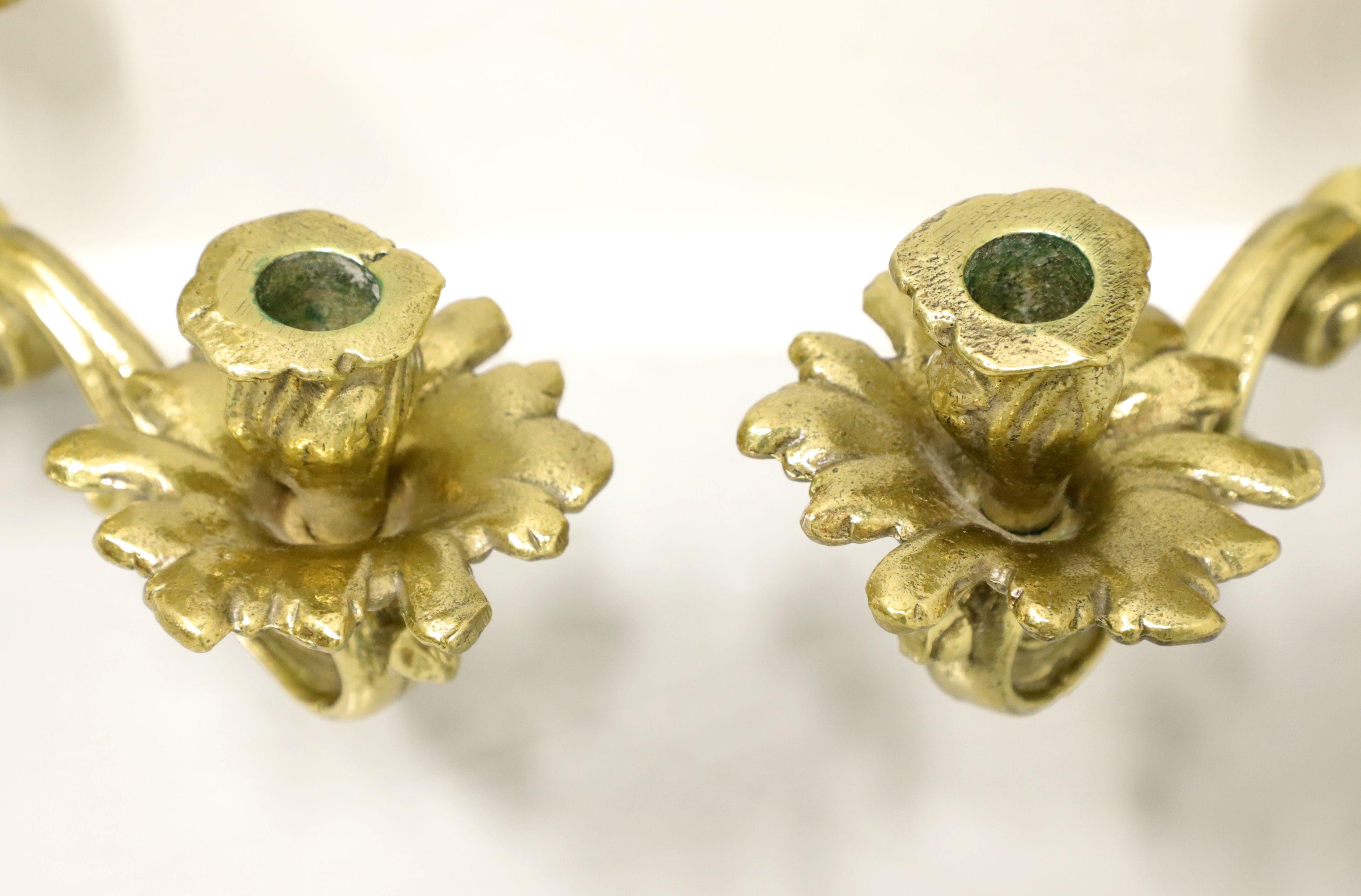 Antique 1920's Solid Brass Rococo Style Candle Wall Sconces - Pair For Sale 2
