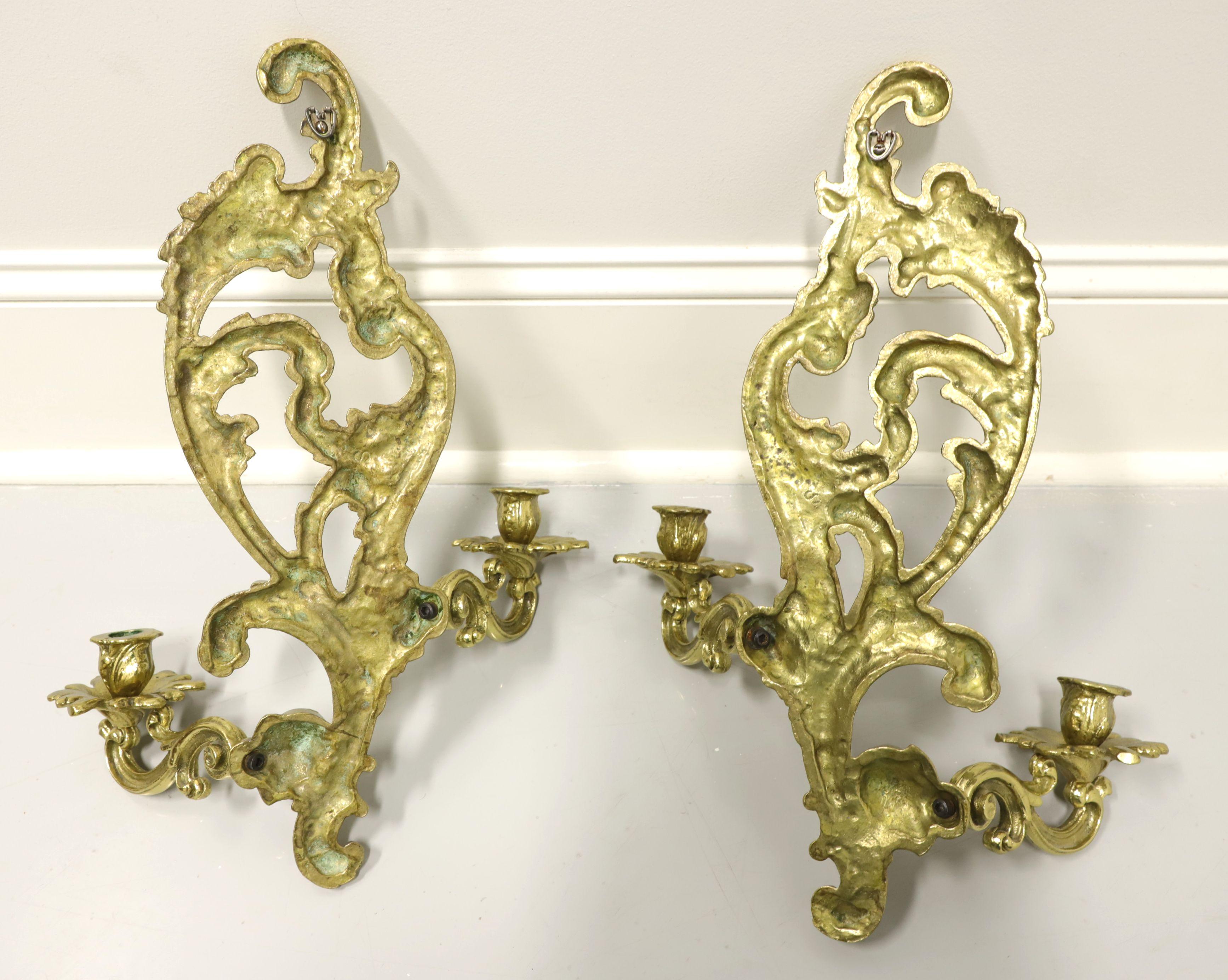Antique 1920's Solid Brass Rococo Style Candle Wall Sconces - Pair For Sale 4