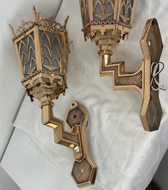 1920's Solid Bronze Outdoor Wall Sconce Pair