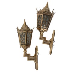 1920's Solid Bronze Outdoor Wall Sconce Pair