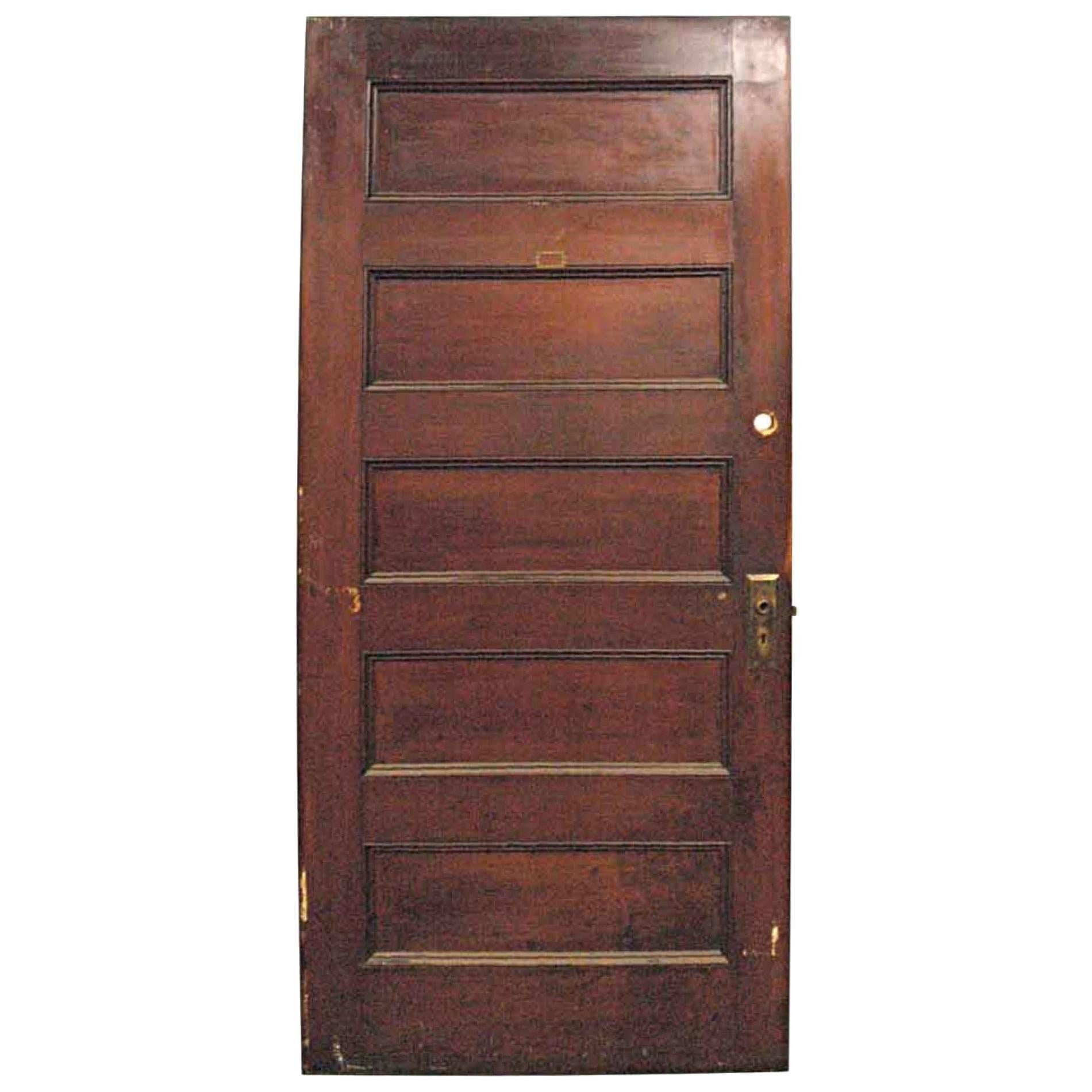 1920s Solid Core Five Panel Walnut Privacy Door