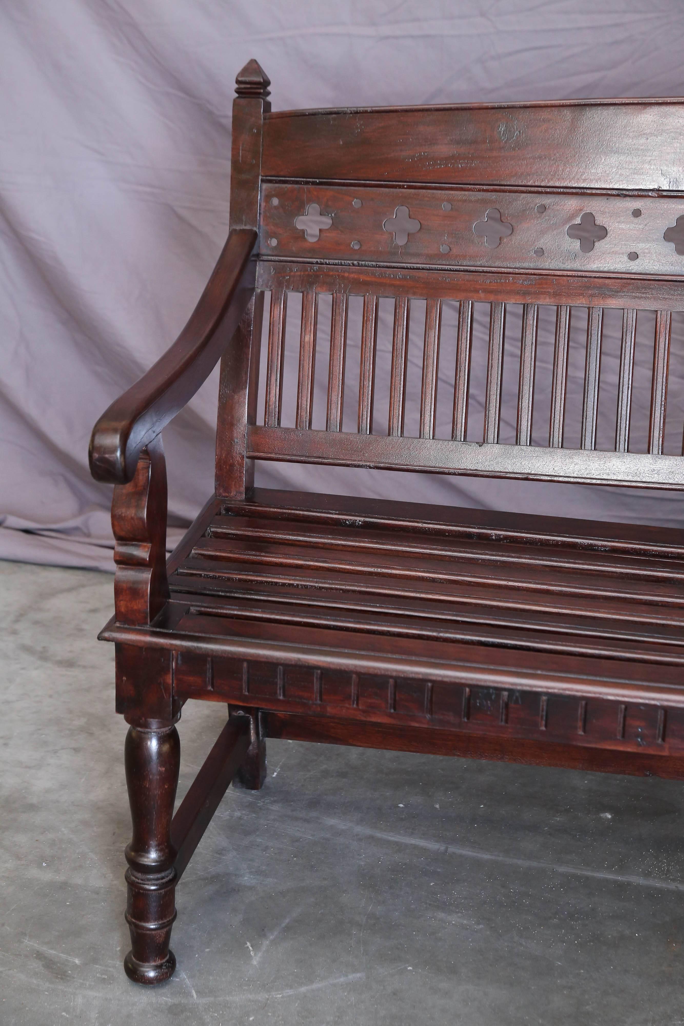 Anglo Raj 1920s Solid Mahogany Wood Contoured Bench from a Bishop's Mansion