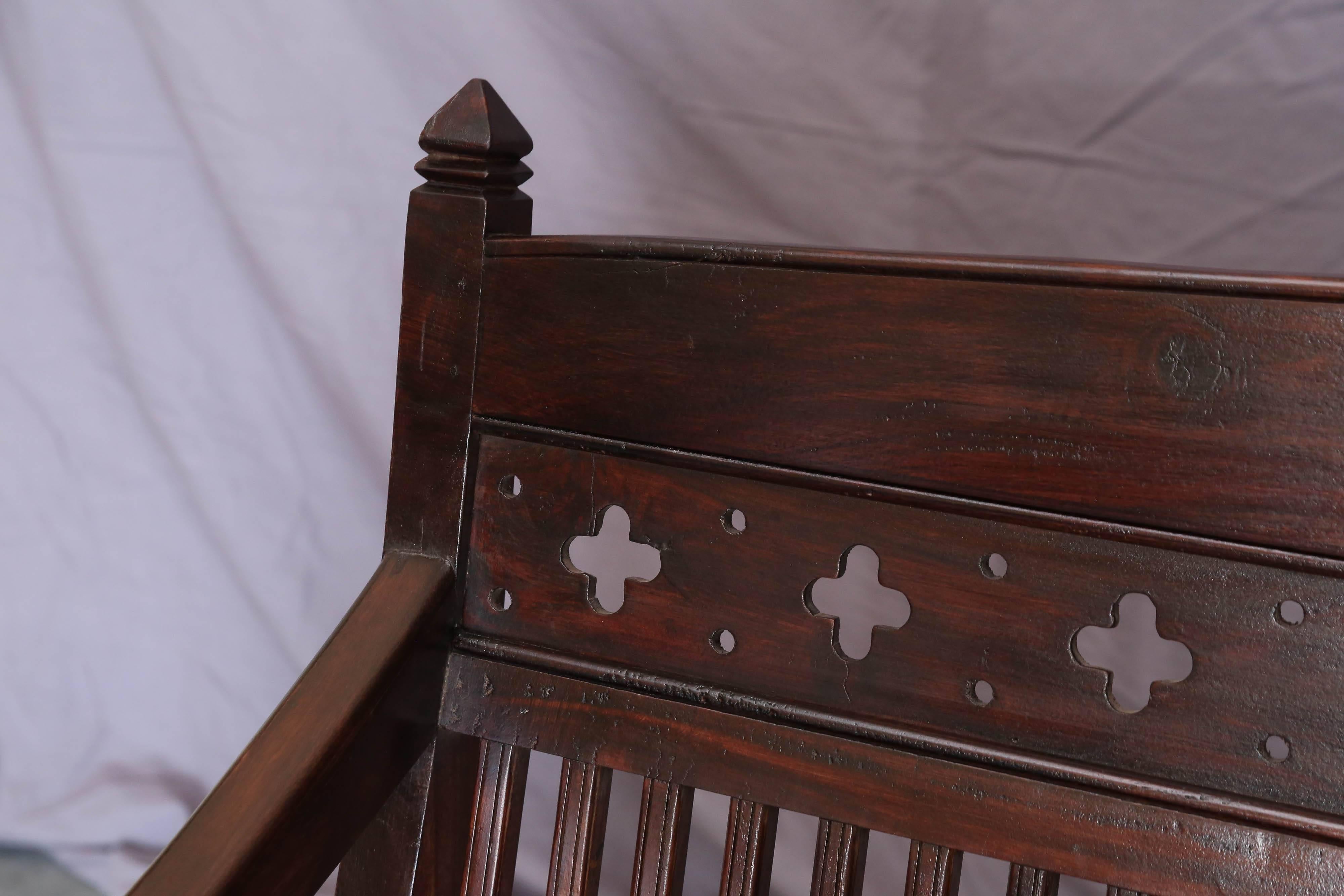 Hand-Crafted 1920s Solid Mahogany Wood Contoured Bench from a Bishop's Mansion