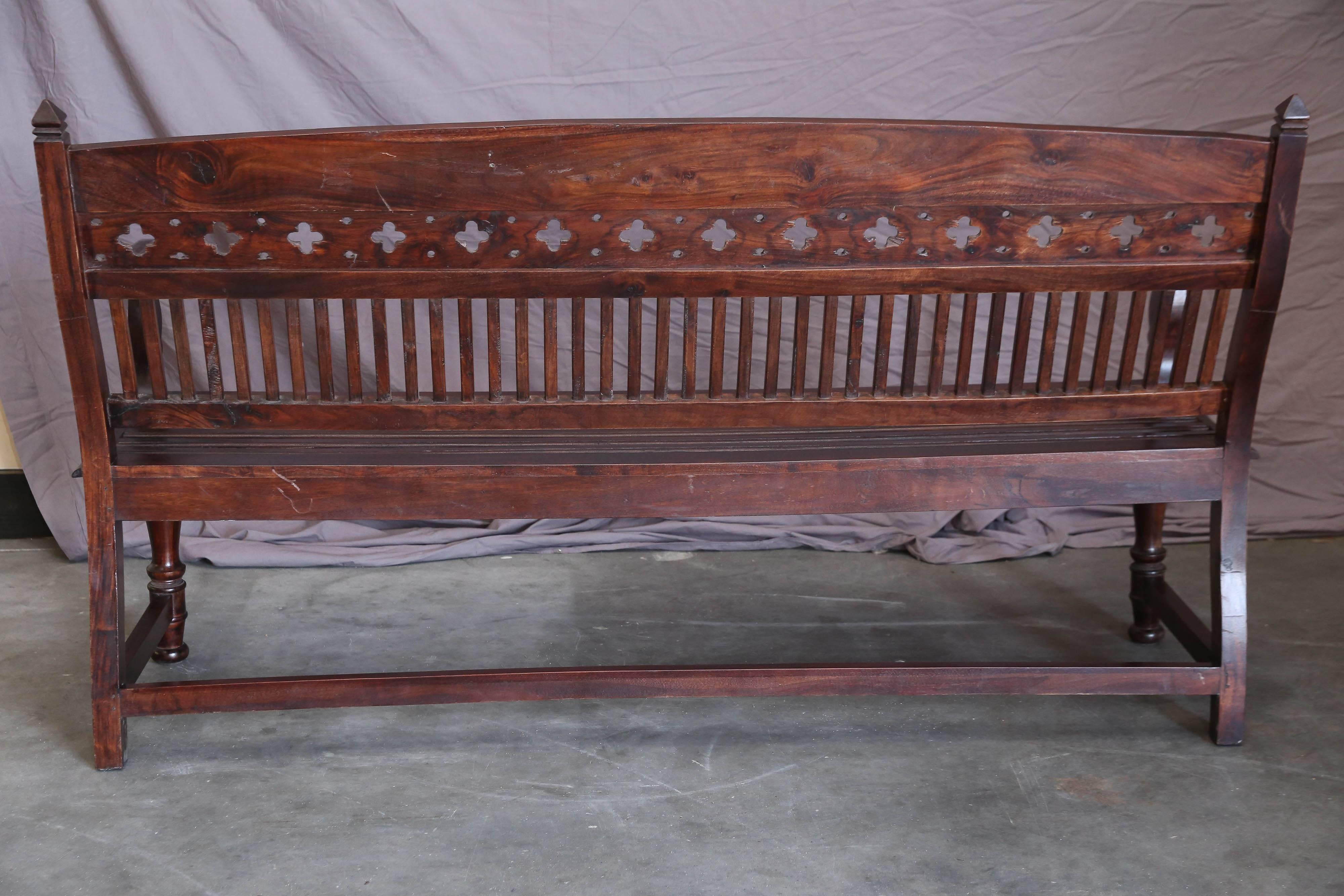 1920s Solid Mahogany Wood Contoured Bench from a Bishop's Mansion In Excellent Condition In Houston, TX