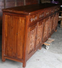1920s Solid Teak Wood Dinning Hall Credenza from a Colonial Era Mansion