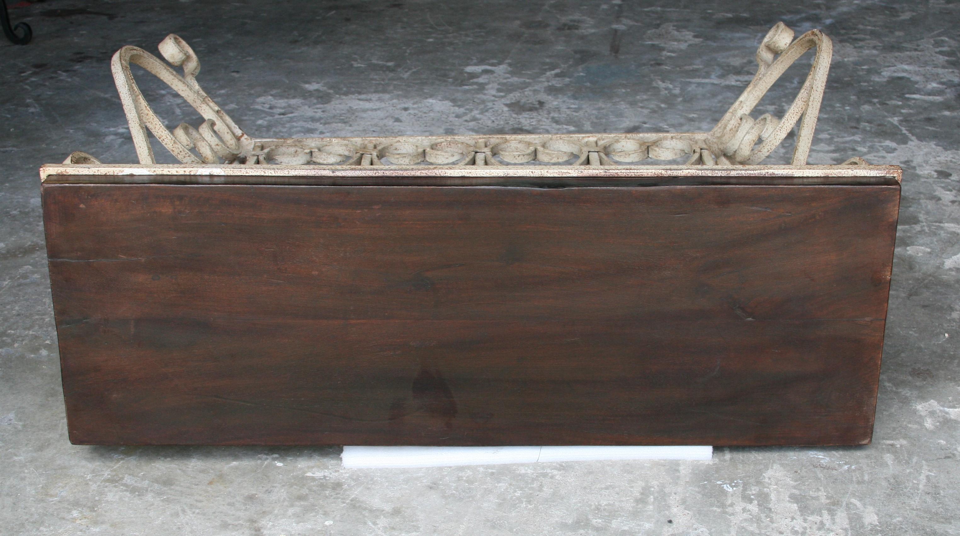 1920s Solid Teak Wood and Hand Forged Wrought Iron French Colonial Console Table For Sale 2