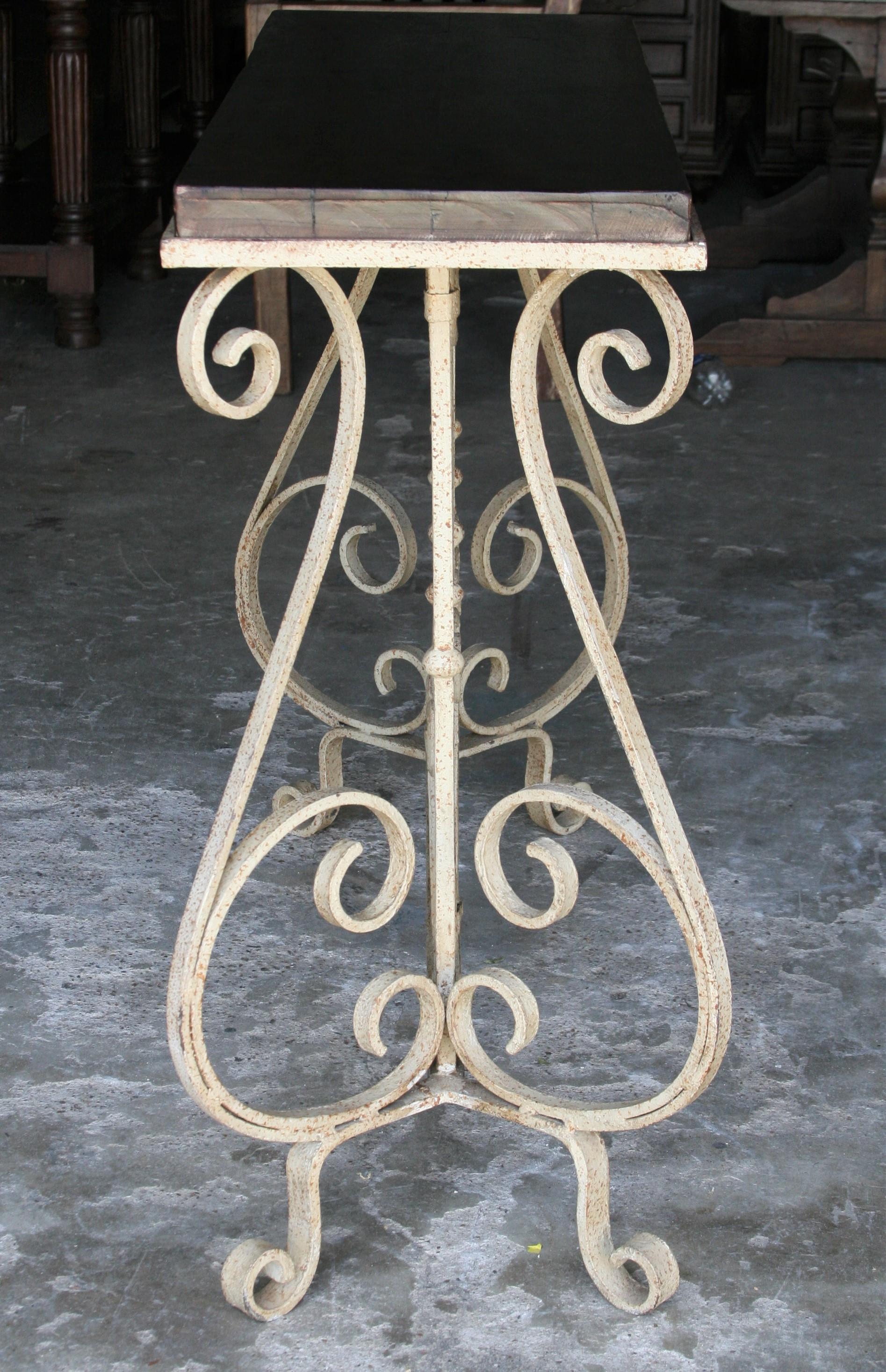 1920s Solid Teak Wood and Hand Forged Wrought Iron French Colonial Console Table For Sale 3