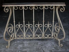 1920s Solid Teak Wood and Hand Forged Wrought Iron French Colonial Console Table