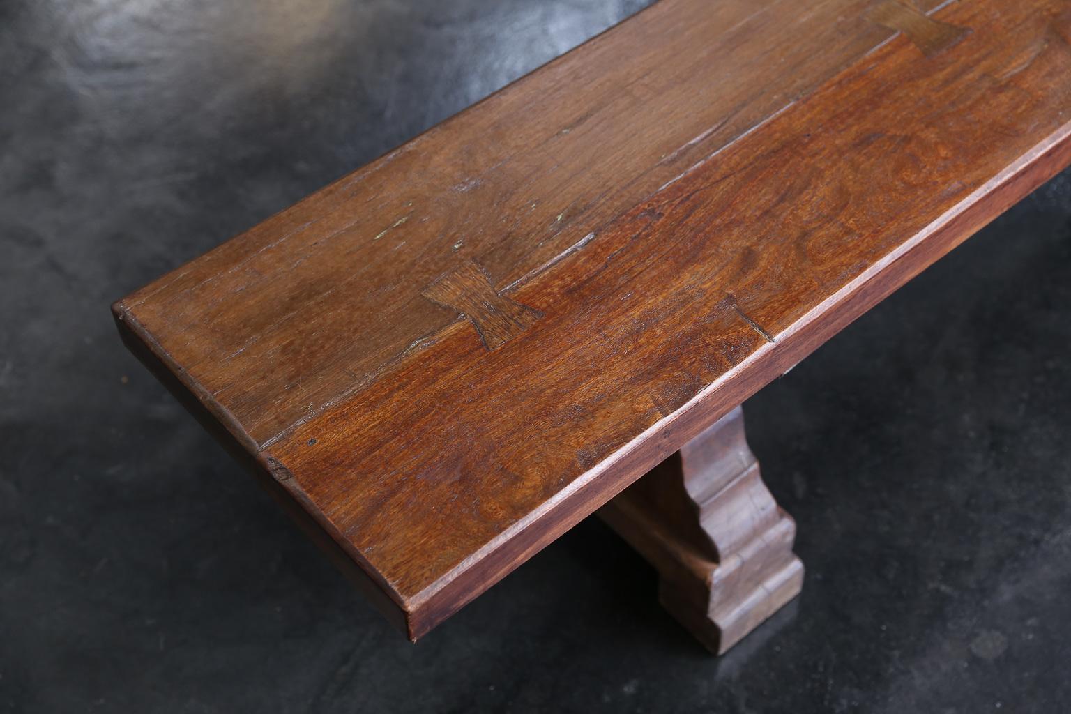 1920's Solid Teak Wood Handcrafted Dutch Colonial Farm Bench 1