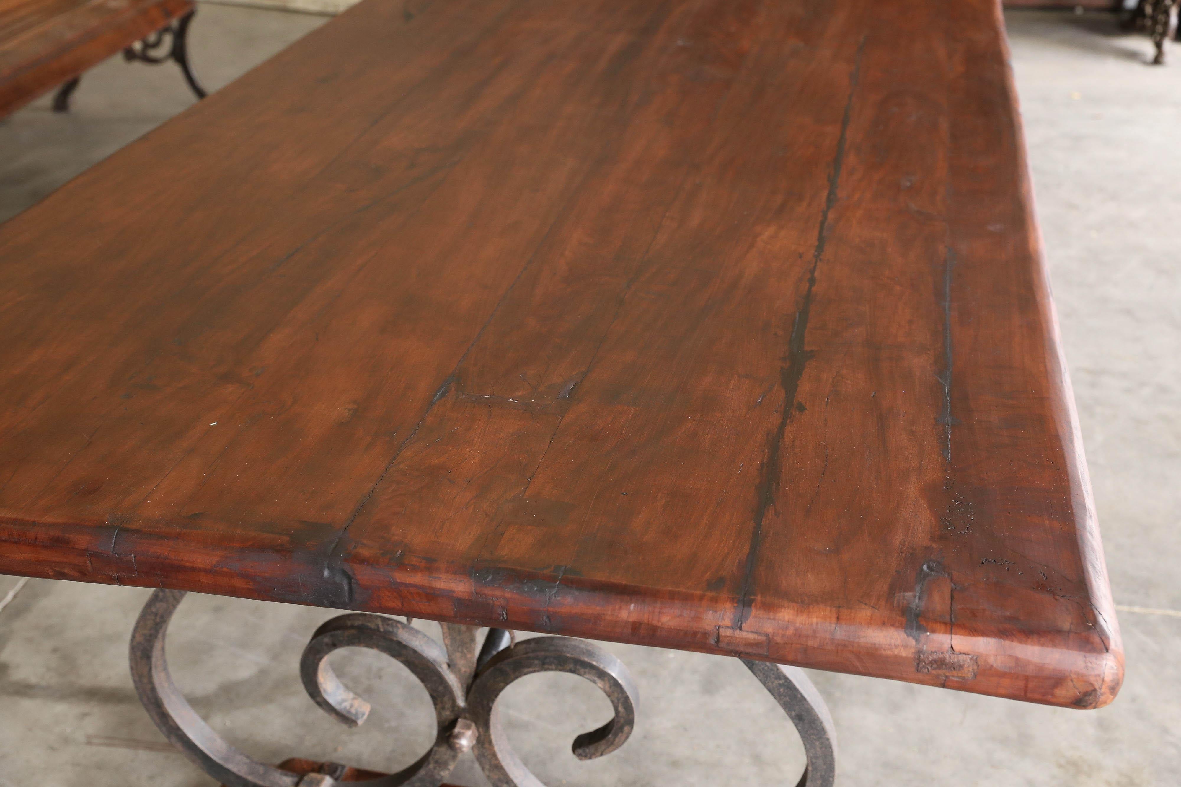 1920s Solid Teak Wood Thick Top Large Harvest Table from a Dutch Colonial Farm  For Sale 1