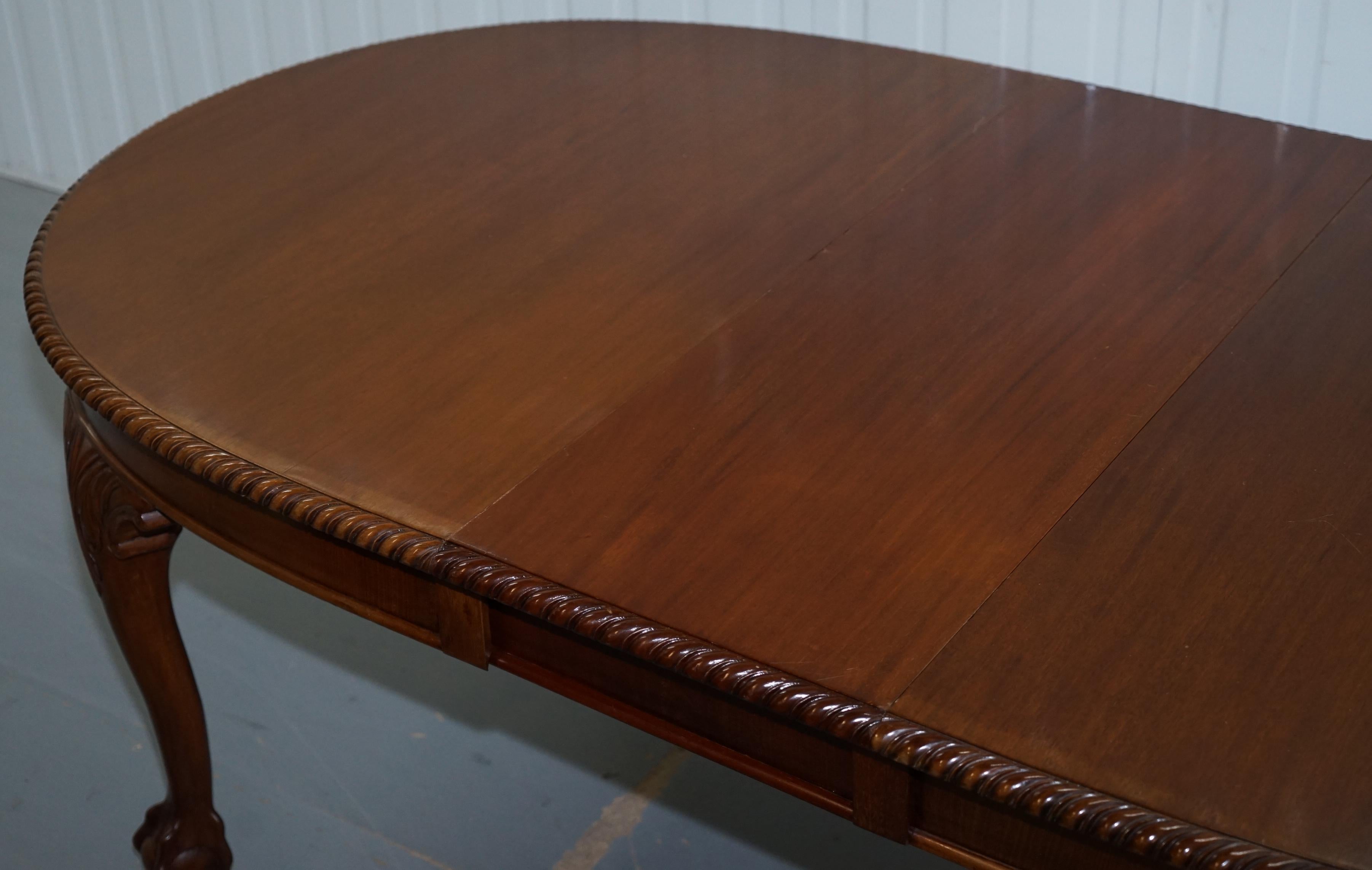1920s Solid Walnut Extending Dining Table Large Claw and Ball Feet Seats 4 to 8 1