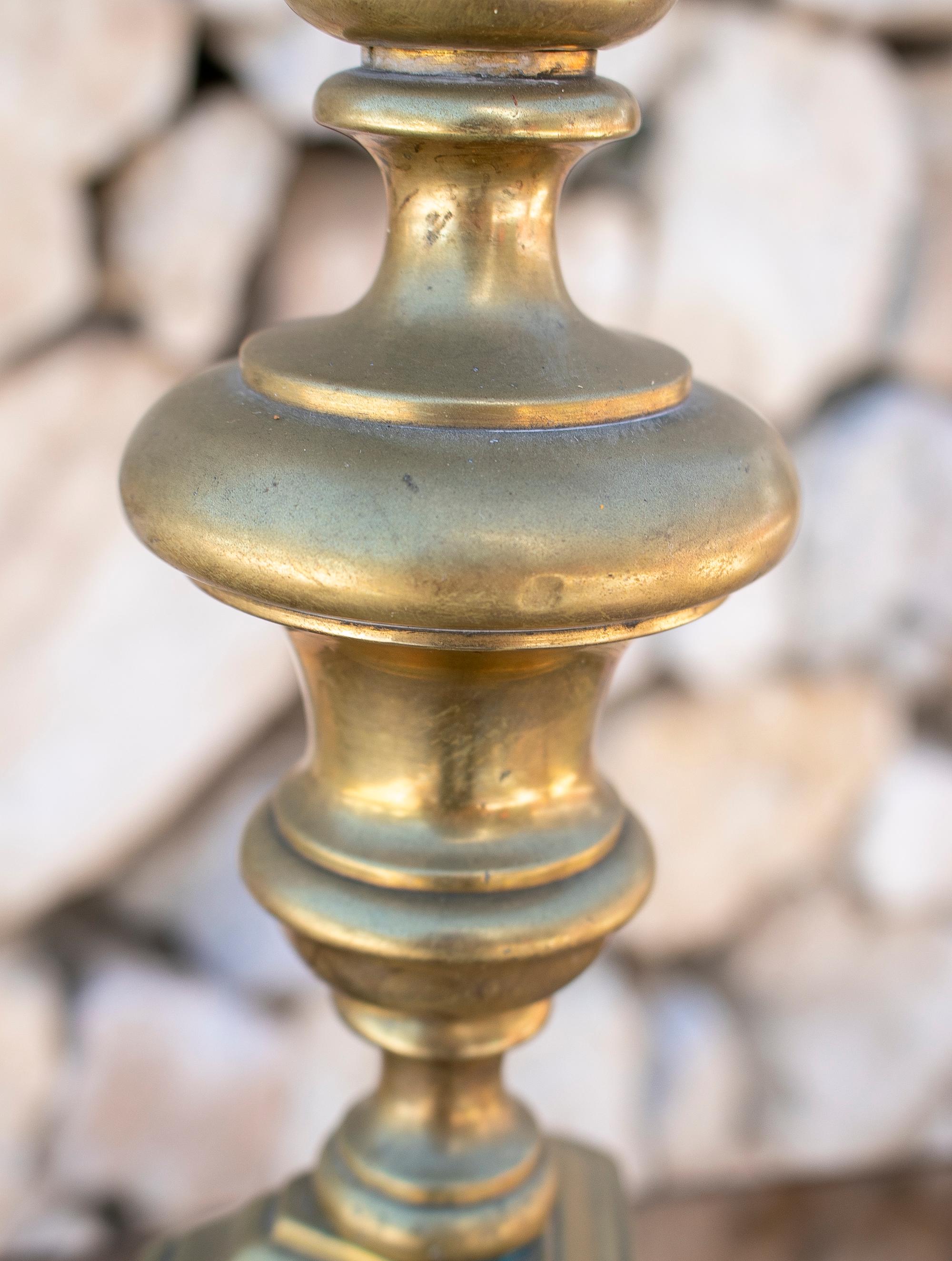 1920s Spanish Bronze Candlestick Turned Table Lamp For Sale 4