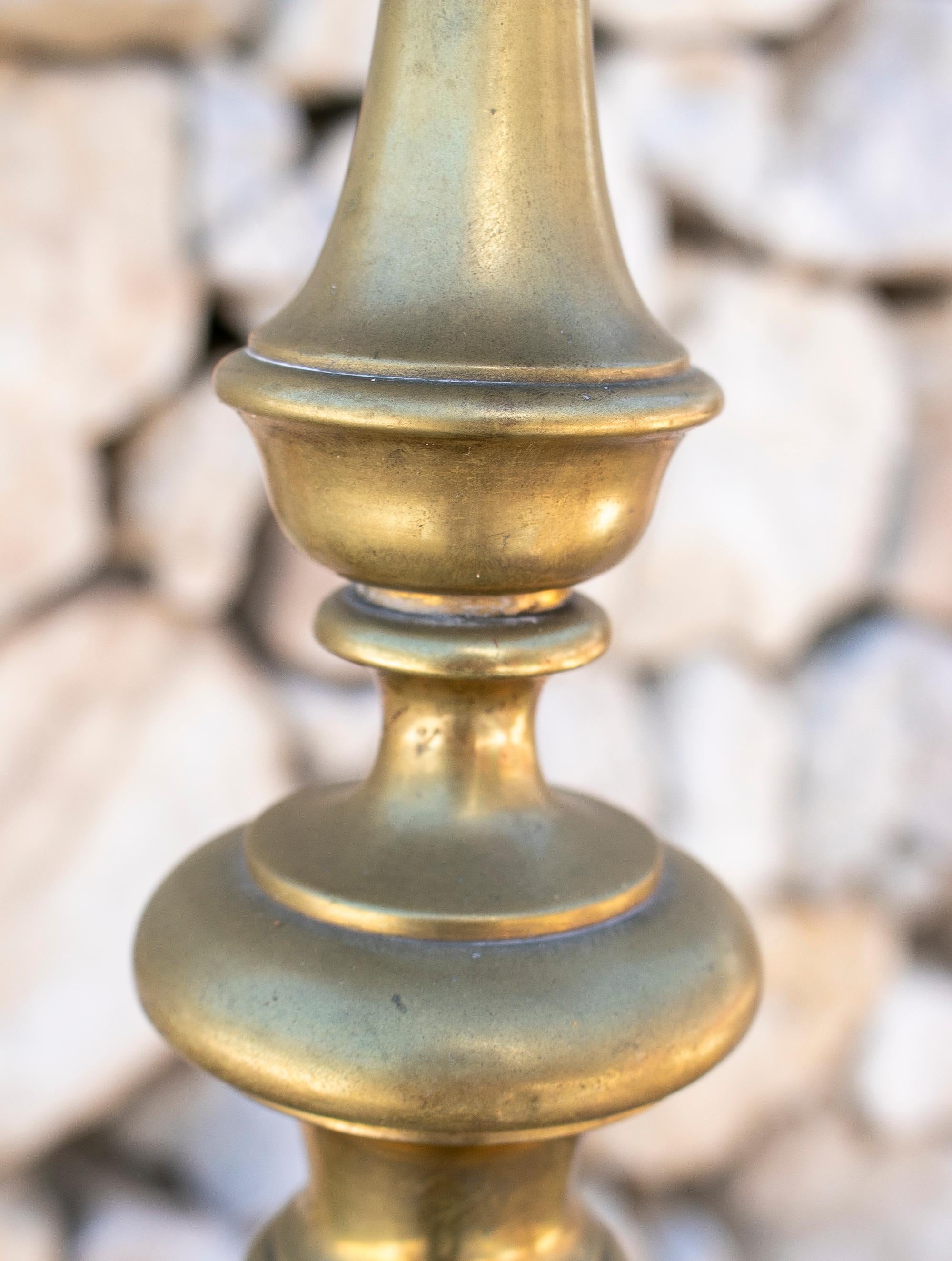 1920s Spanish Bronze Candlestick Turned Table Lamp For Sale 5