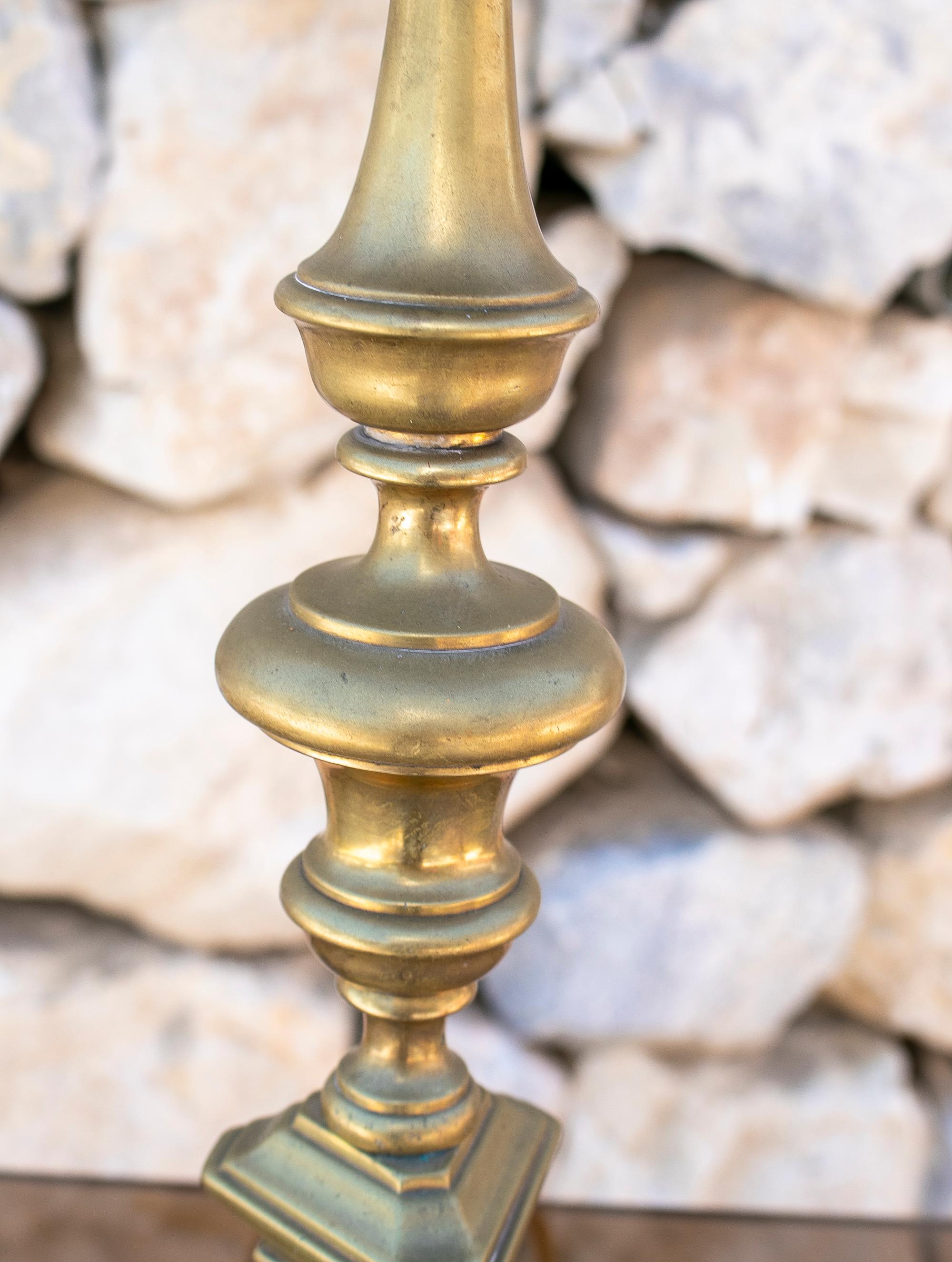 1920s Spanish Bronze Candlestick Turned Table Lamp In Good Condition For Sale In Marbella, ES
