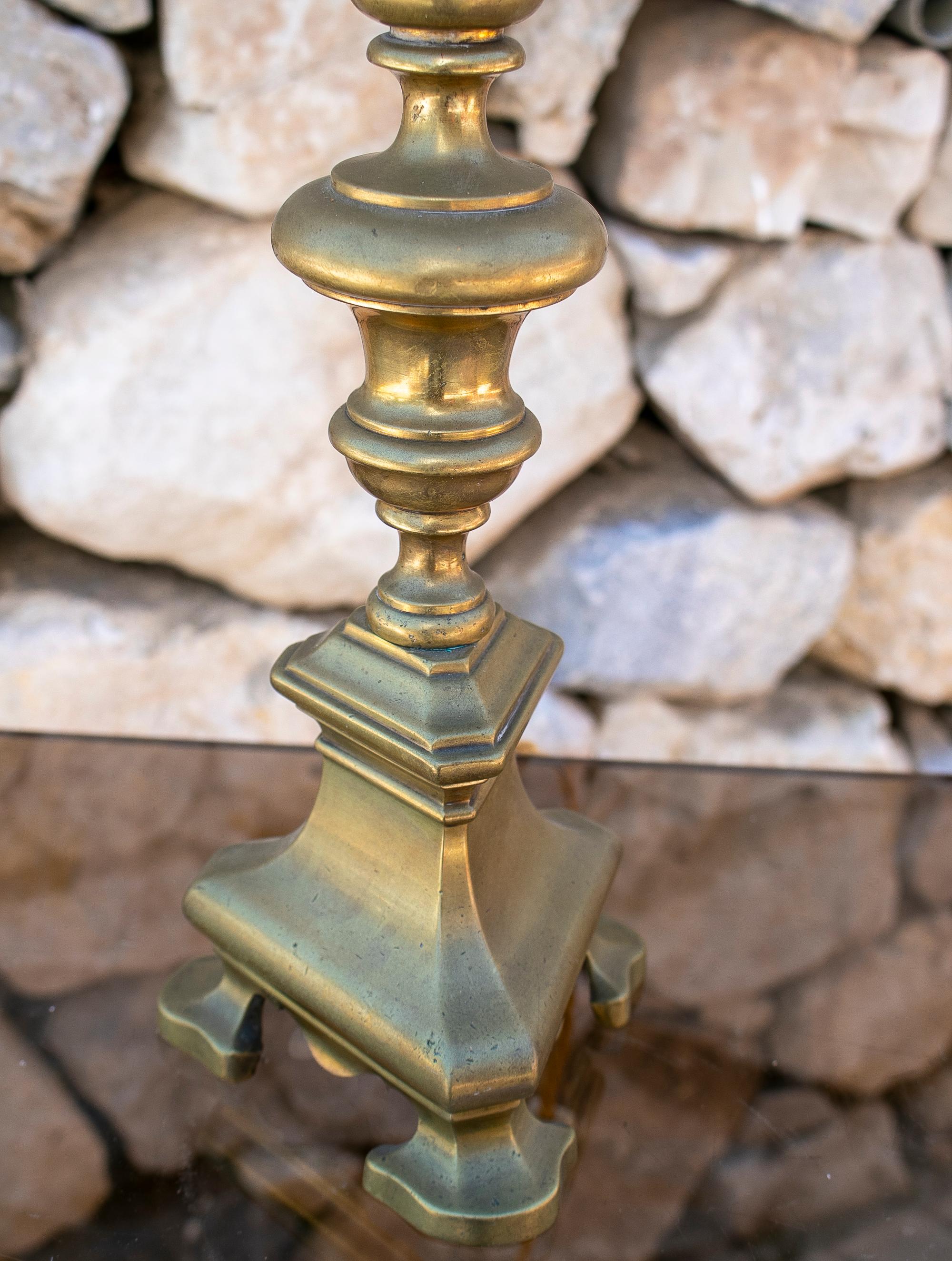 1920s Spanish Bronze Candlestick Turned Table Lamp For Sale 1