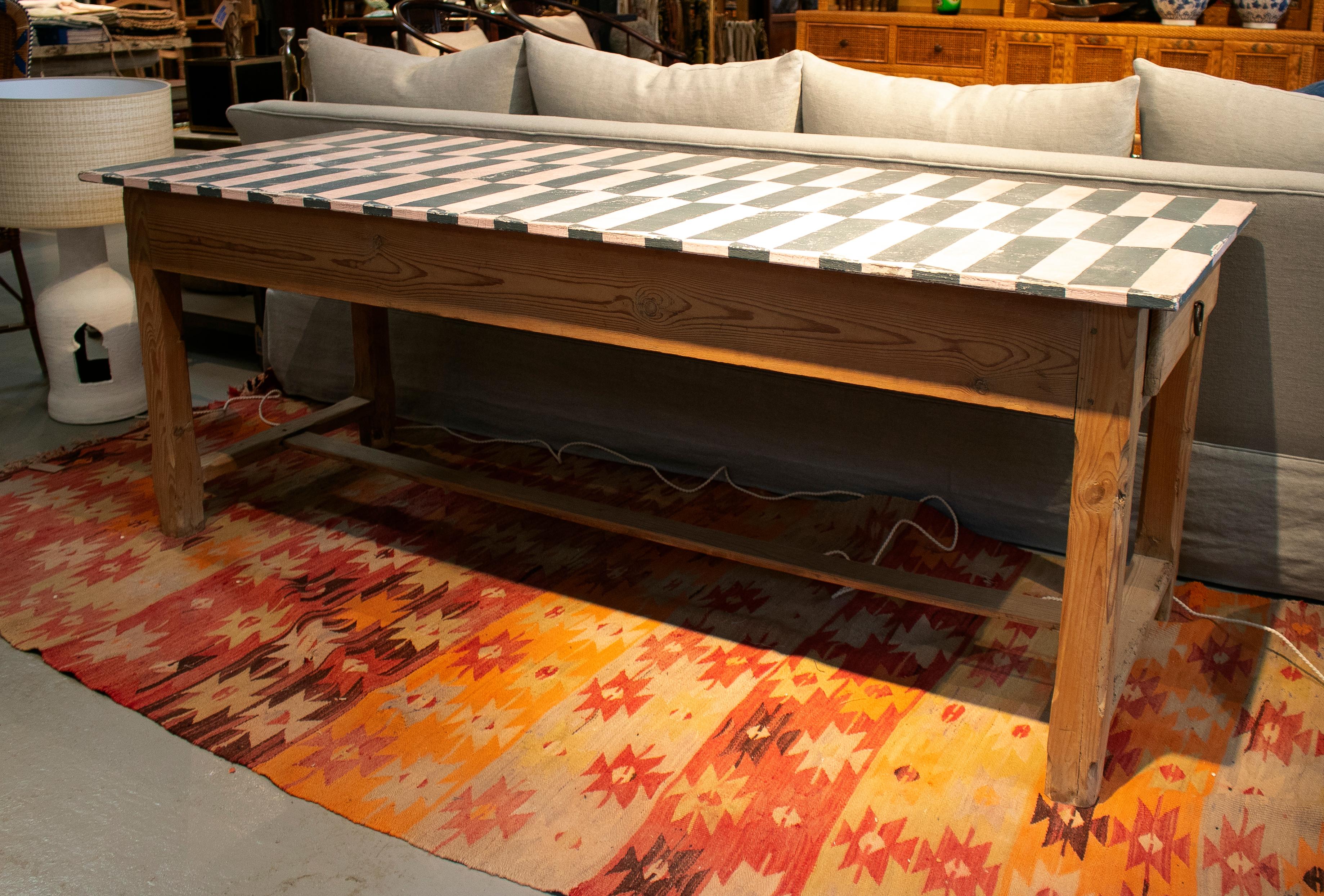 1920s Spanish country house table with hand painted geometric top.