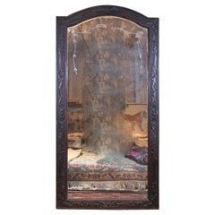 1920s Spanish Engraved Wall Mirror w/ Hand Carved Bass-Relief Wooden Frame