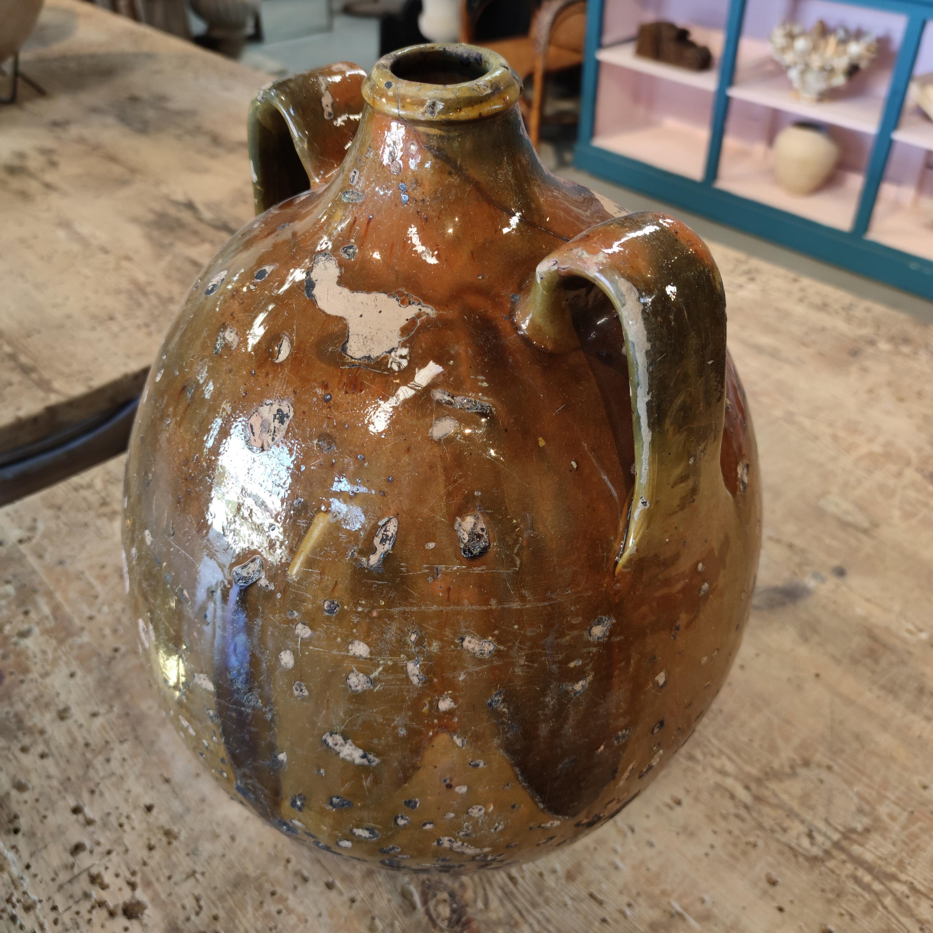 1920s Spanish Glazed Ceramic Vase w/ Two Handles 6