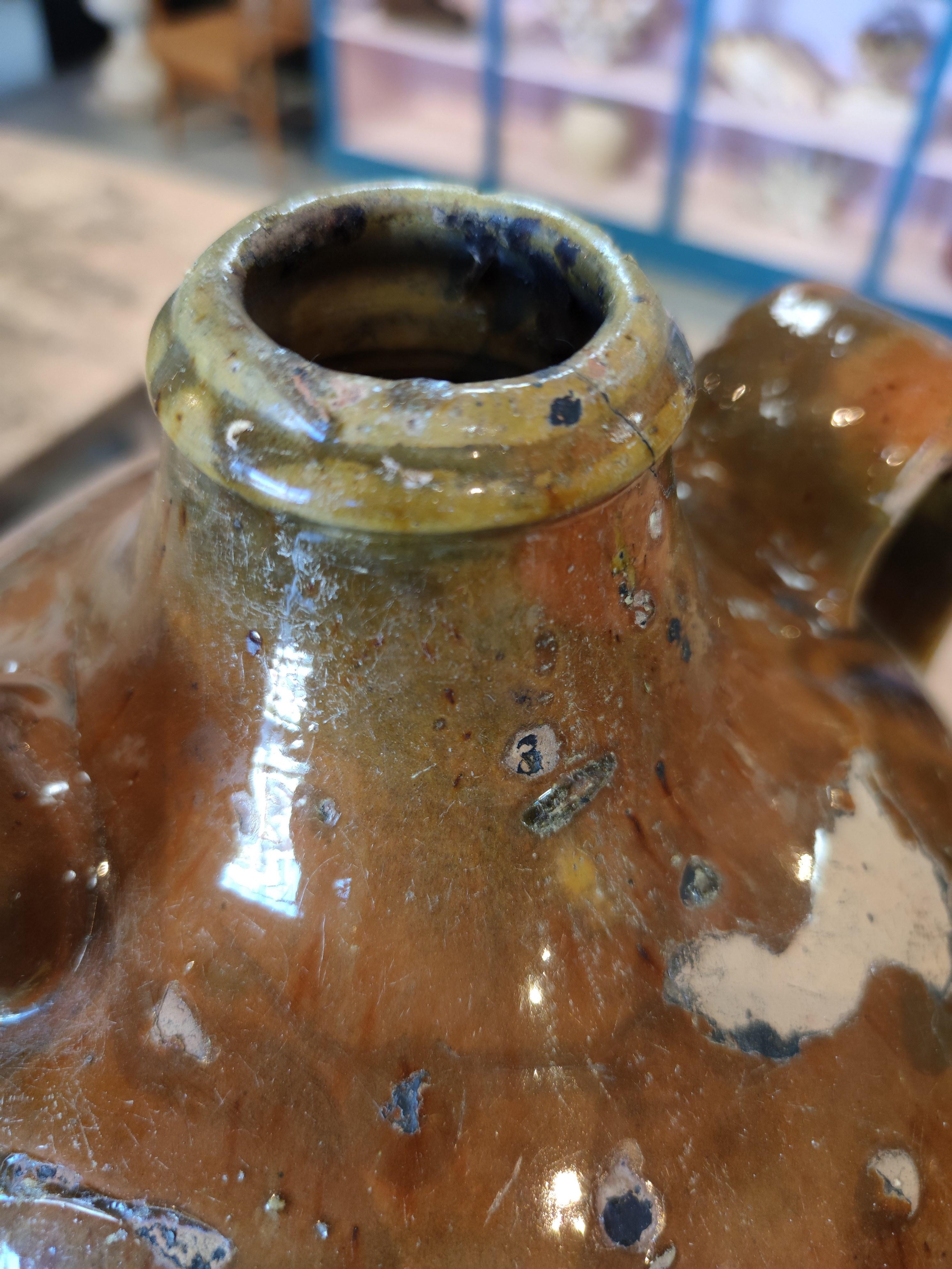 1920s Spanish Glazed Ceramic Vase w/ Two Handles 11