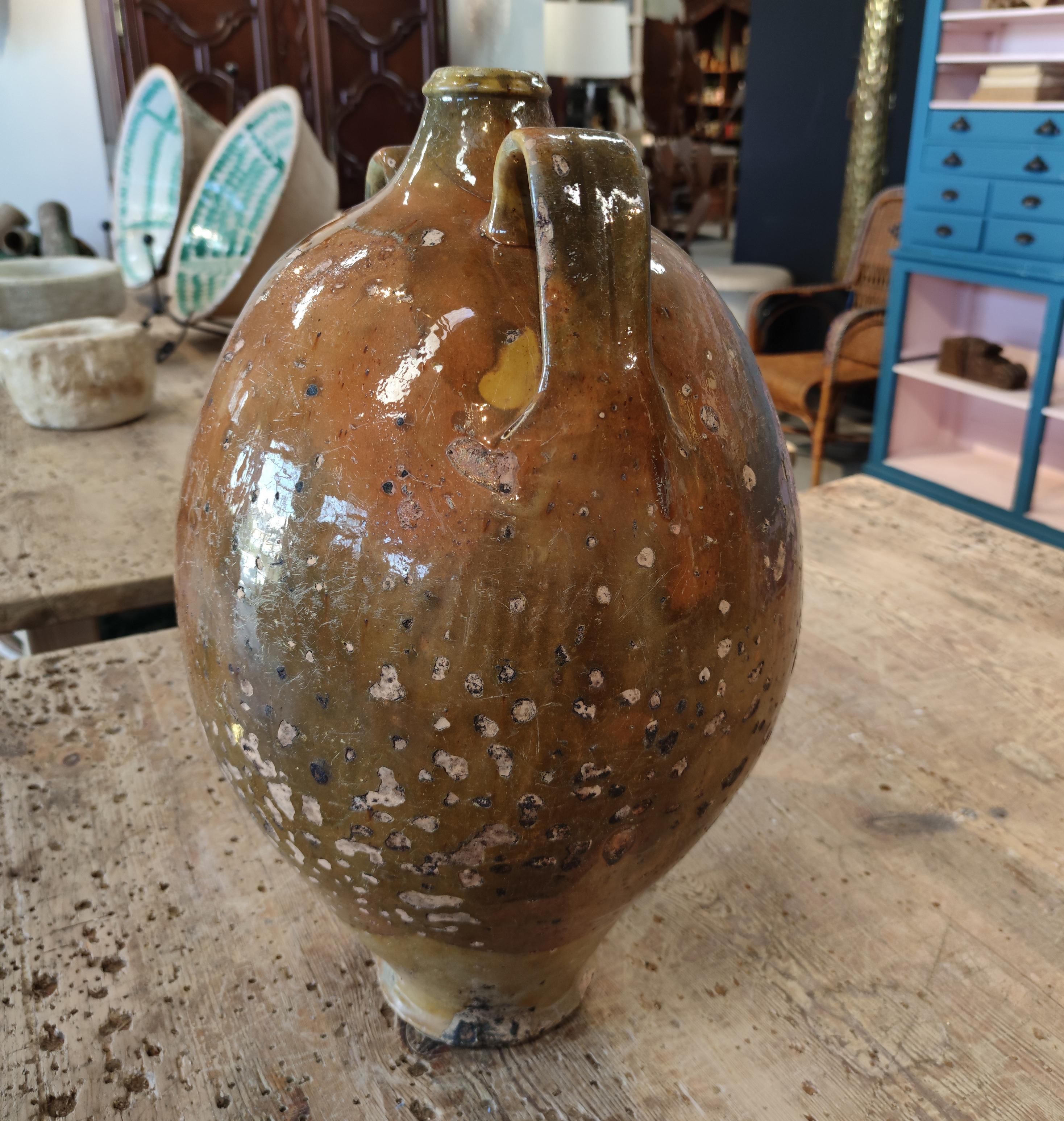 1920s Spanish Glazed Ceramic Vase w/ Two Handles In Good Condition In Marbella, ES