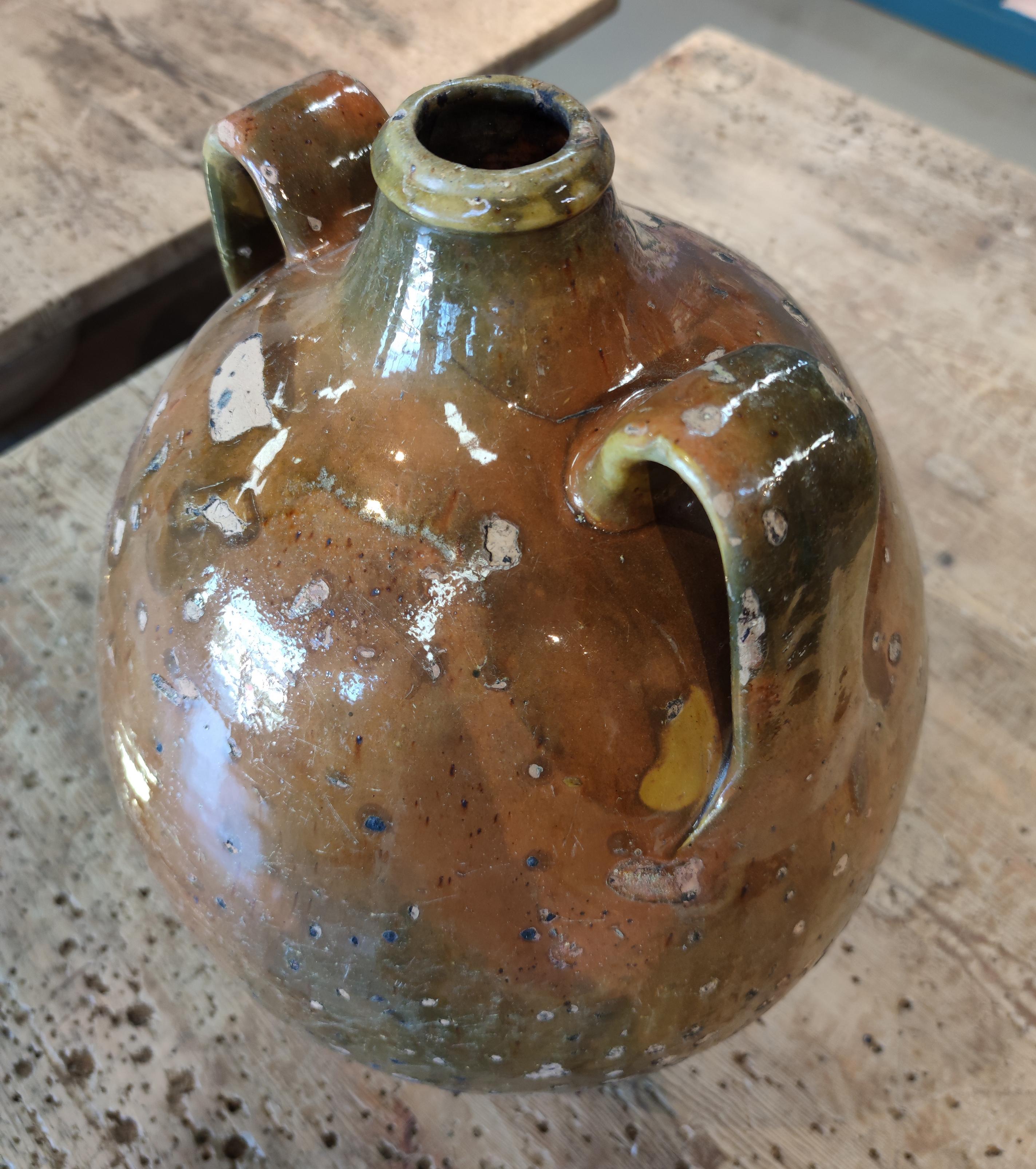 1920s Spanish Glazed Ceramic Vase w/ Two Handles 1