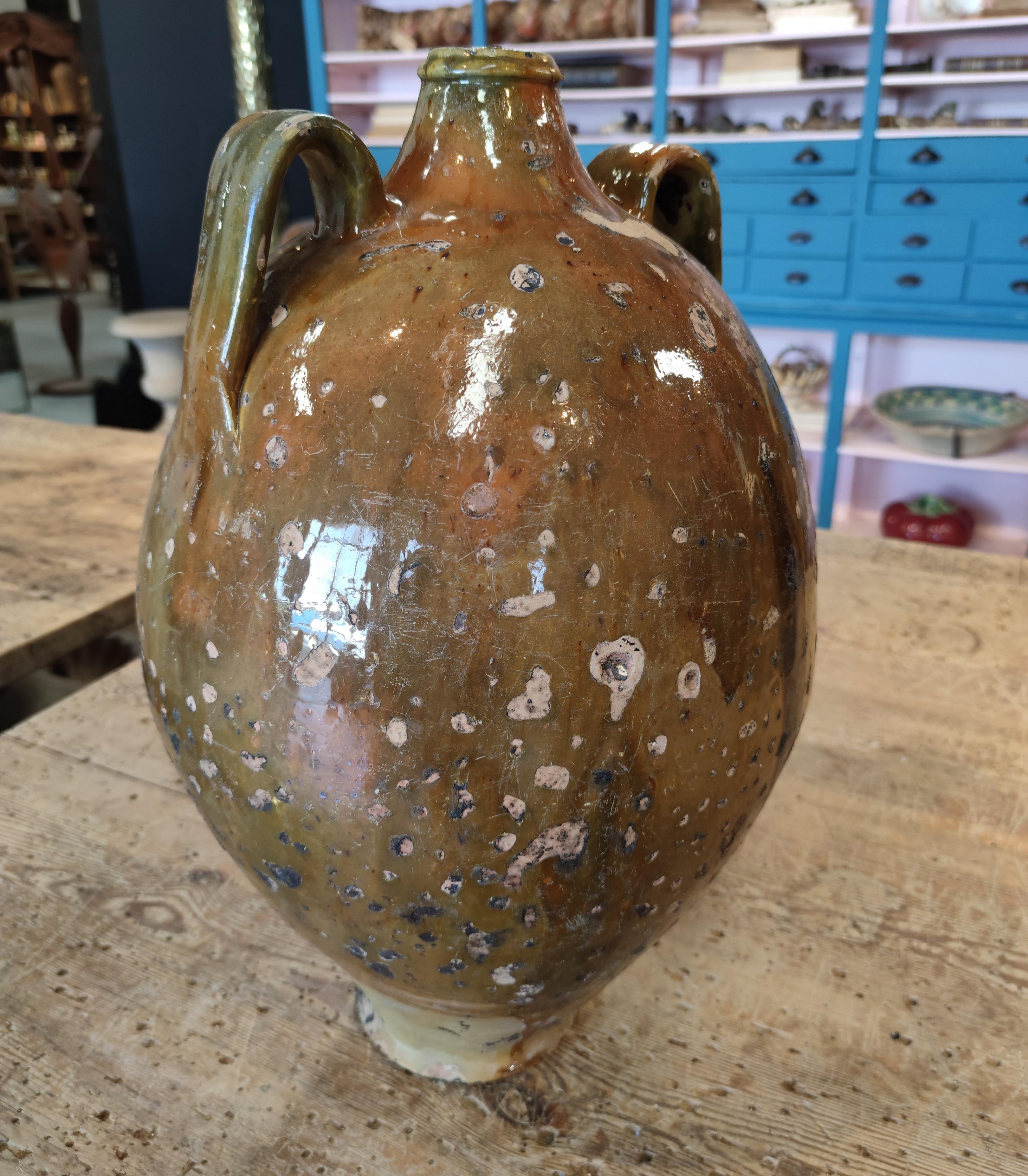 1920s Spanish Glazed Ceramic Vase w/ Two Handles 2