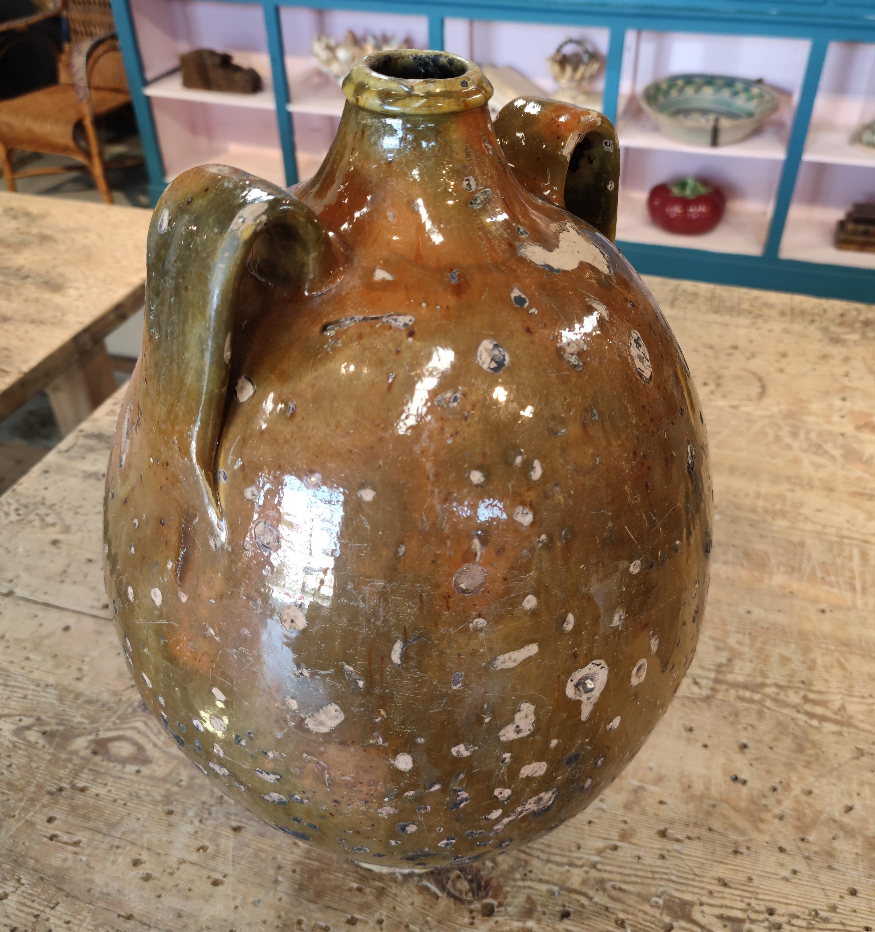 1920s Spanish Glazed Ceramic Vase w/ Two Handles 3