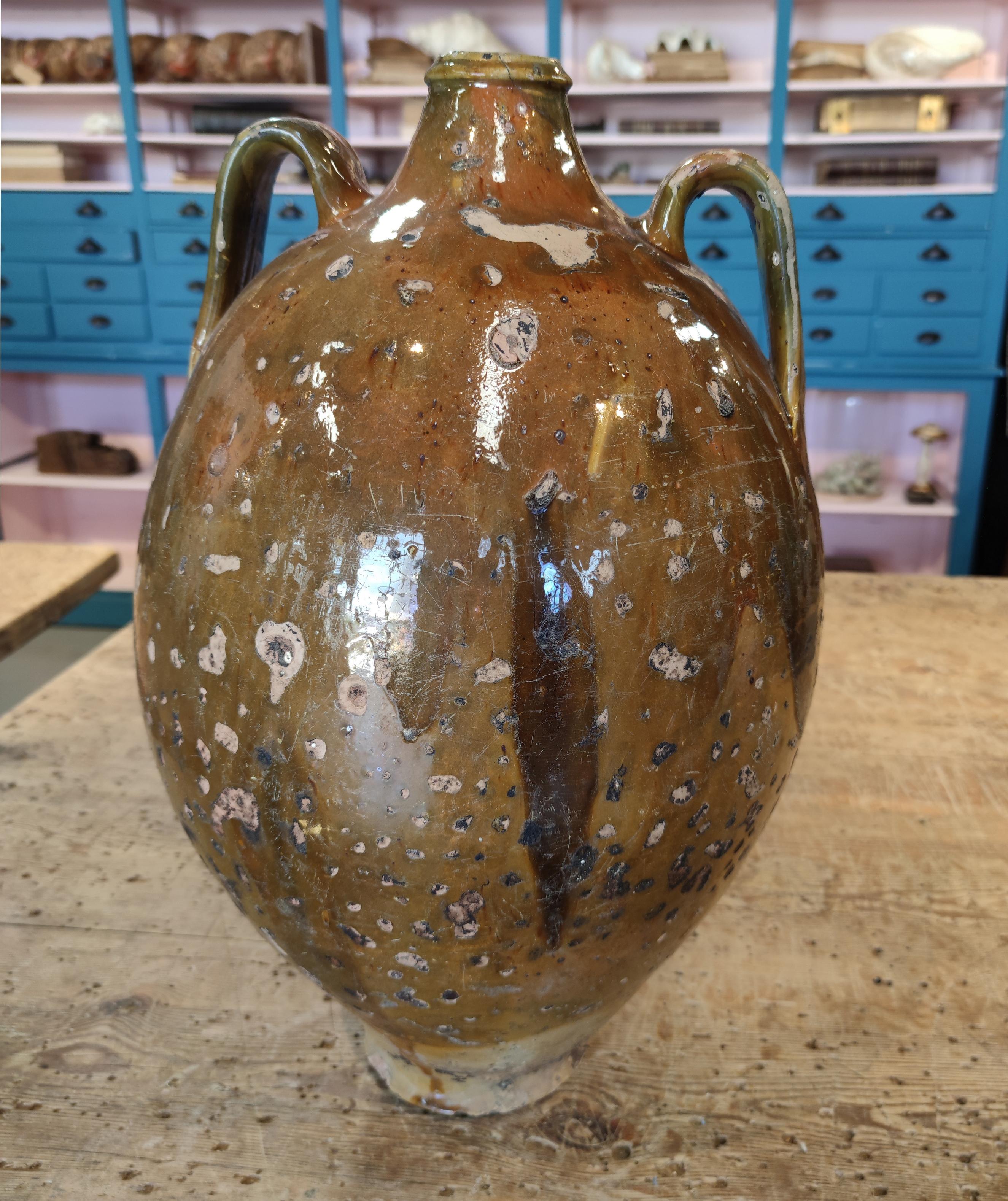 1920s Spanish Glazed Ceramic Vase w/ Two Handles 4