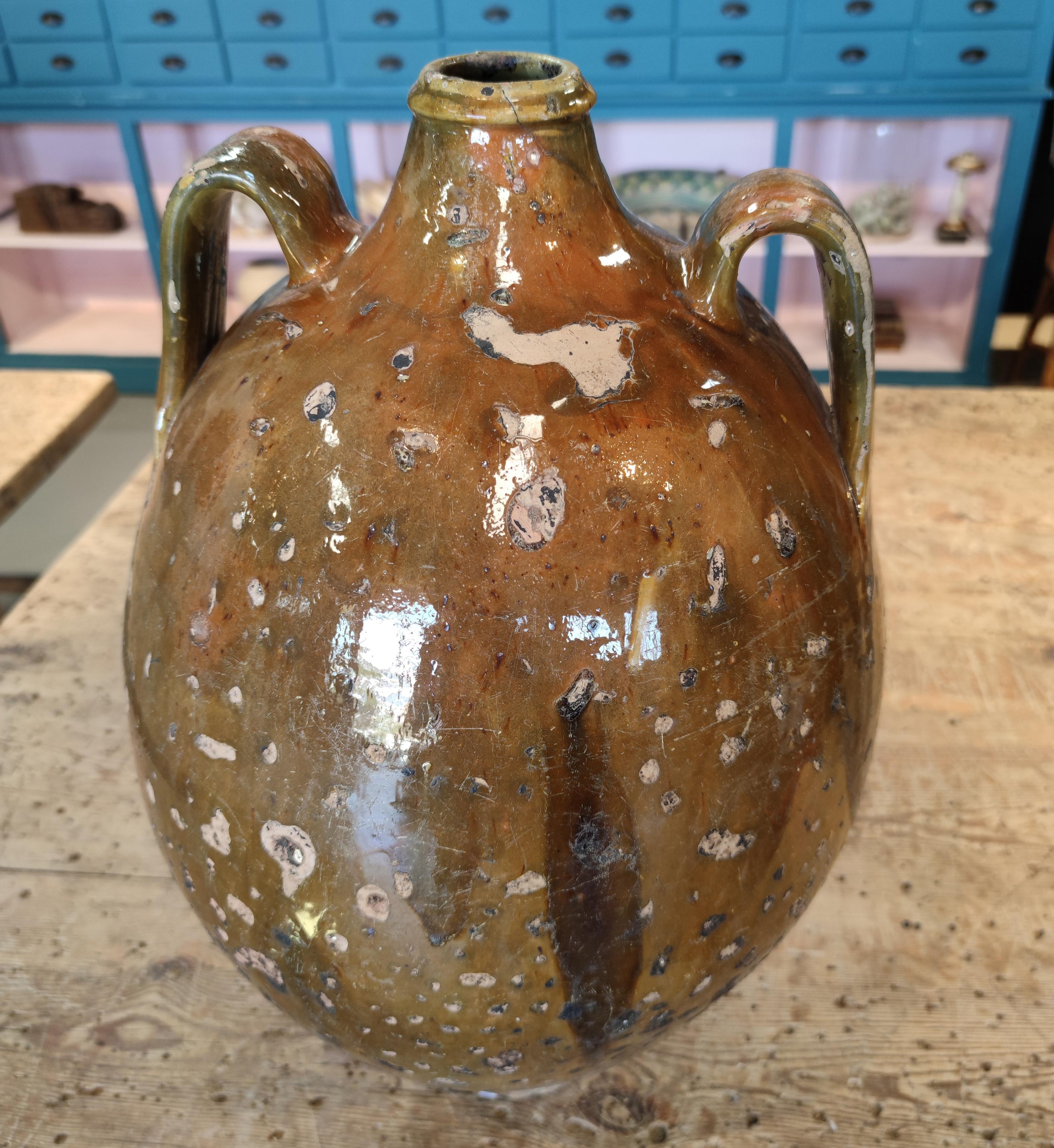 1920s Spanish Glazed Ceramic Vase w/ Two Handles 5