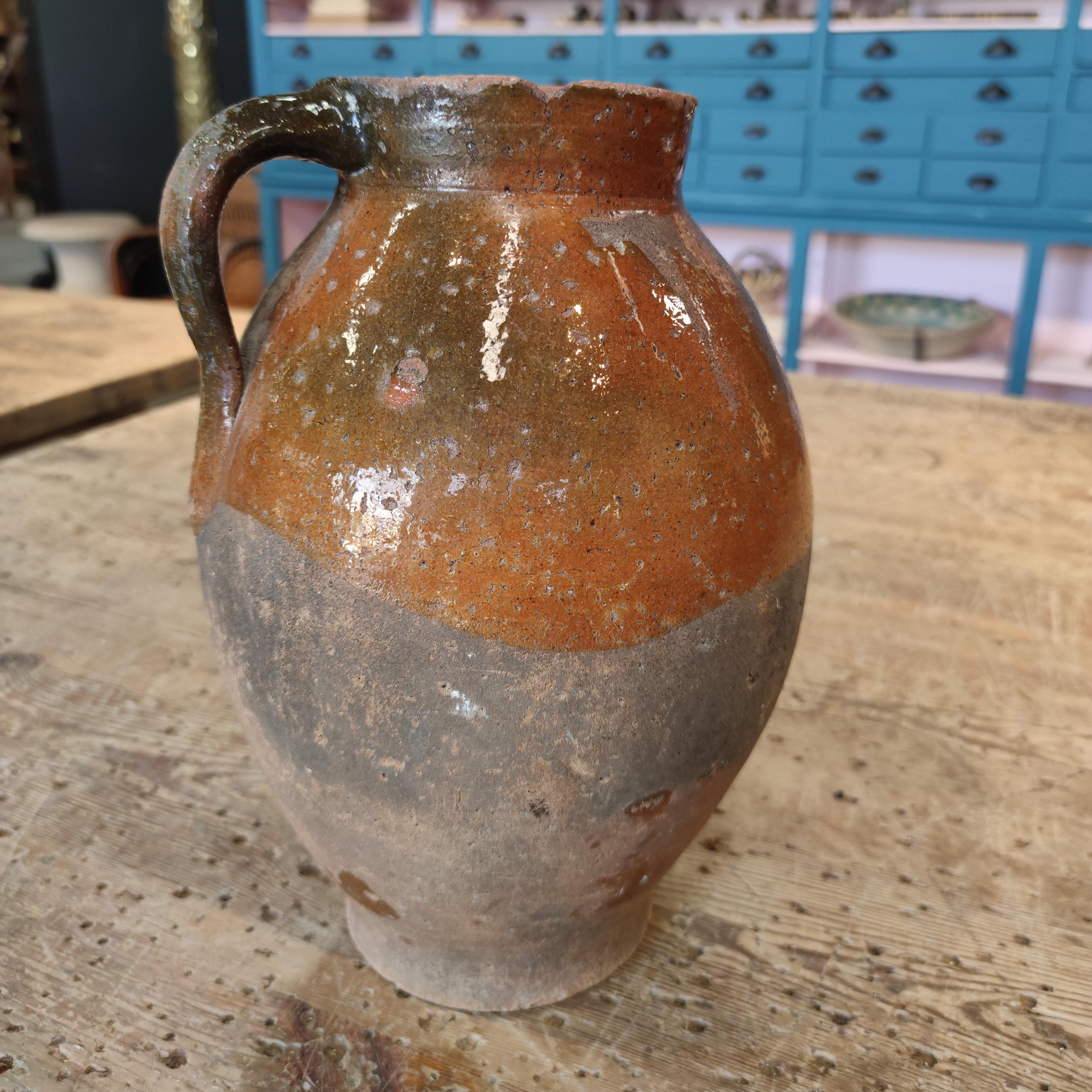 1920s Spanish Glazed Ceramic Wine Jar For Sale 1